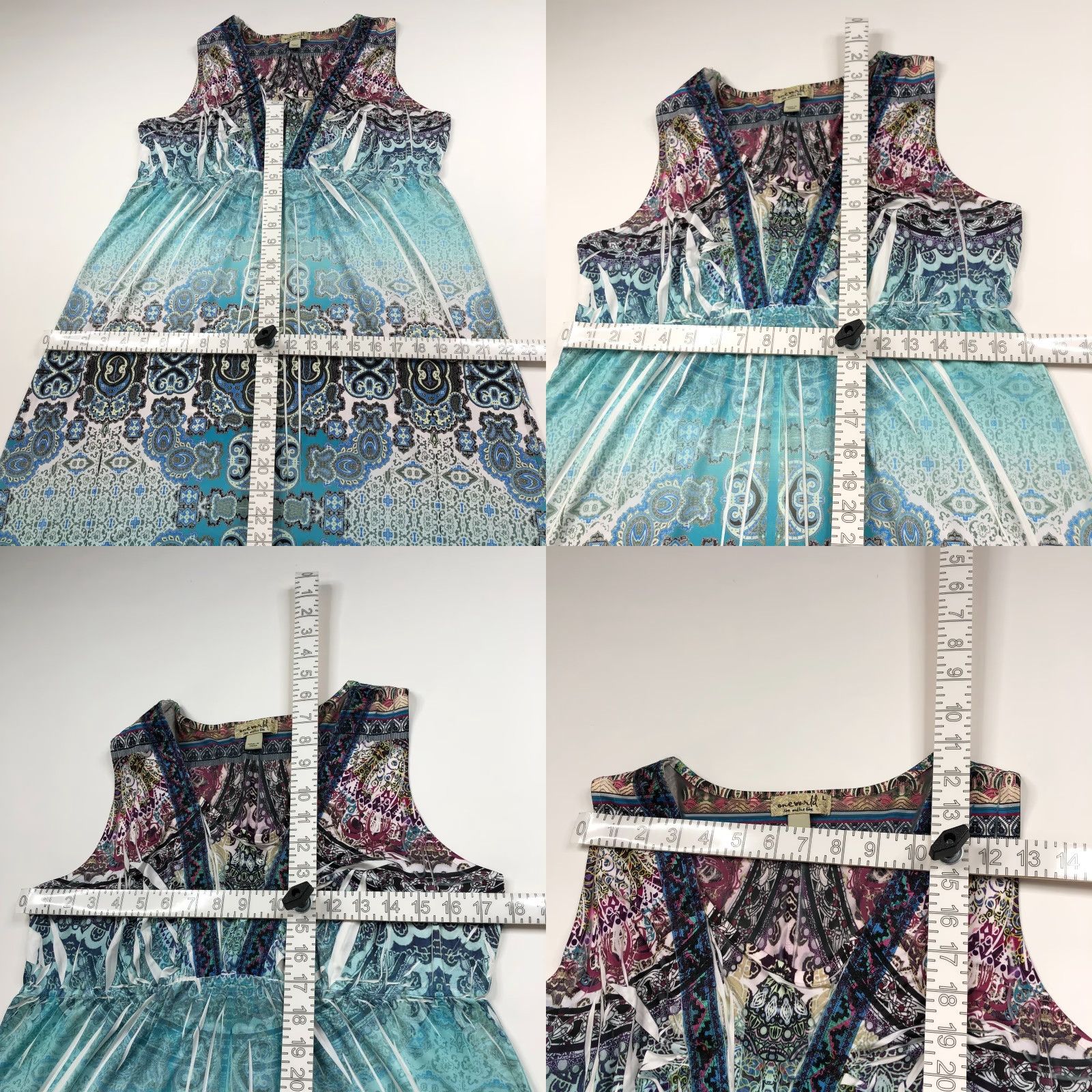 Vintage One World Large Midi Sleeveless Dress All Over Print Blue Dress Size L / US 10 / IT 46 - 8 Thumbnail