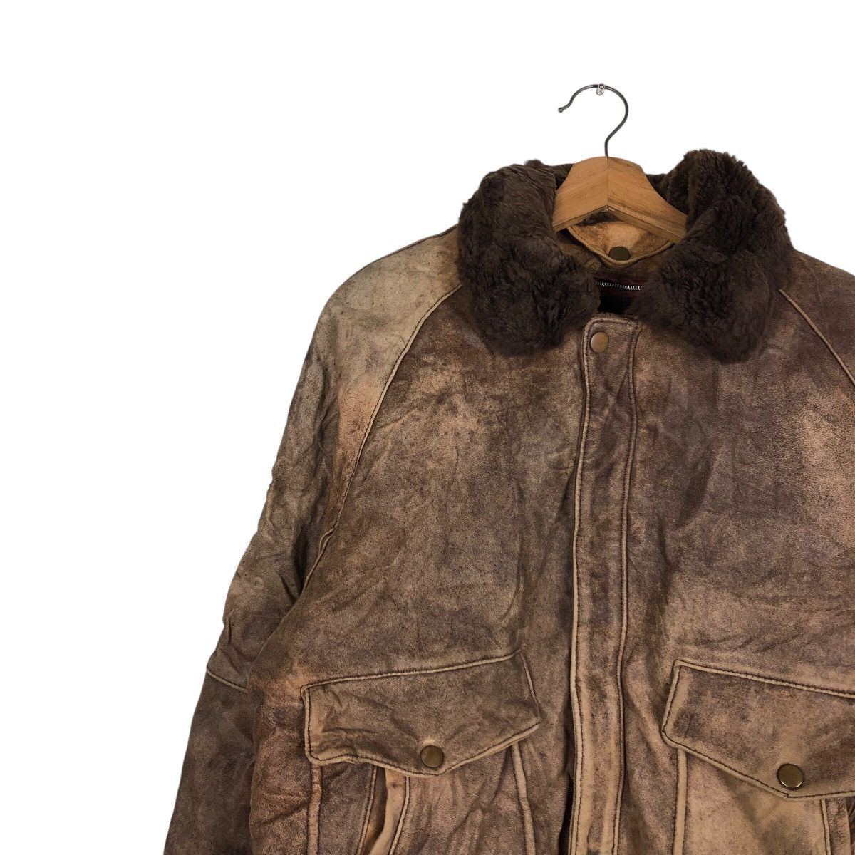 Japanese Brand 📌Vintage Bomber Leather Jacket Mink Fur Shearling Collar Size US M / EU 48-50 / 2 - 8 Thumbnail