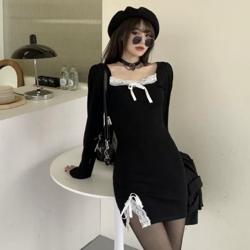 Other Square neck lace trim bow detail long sleeve mini dress Size XXS / US 00 / IT 34 - 1 Thumbnail
