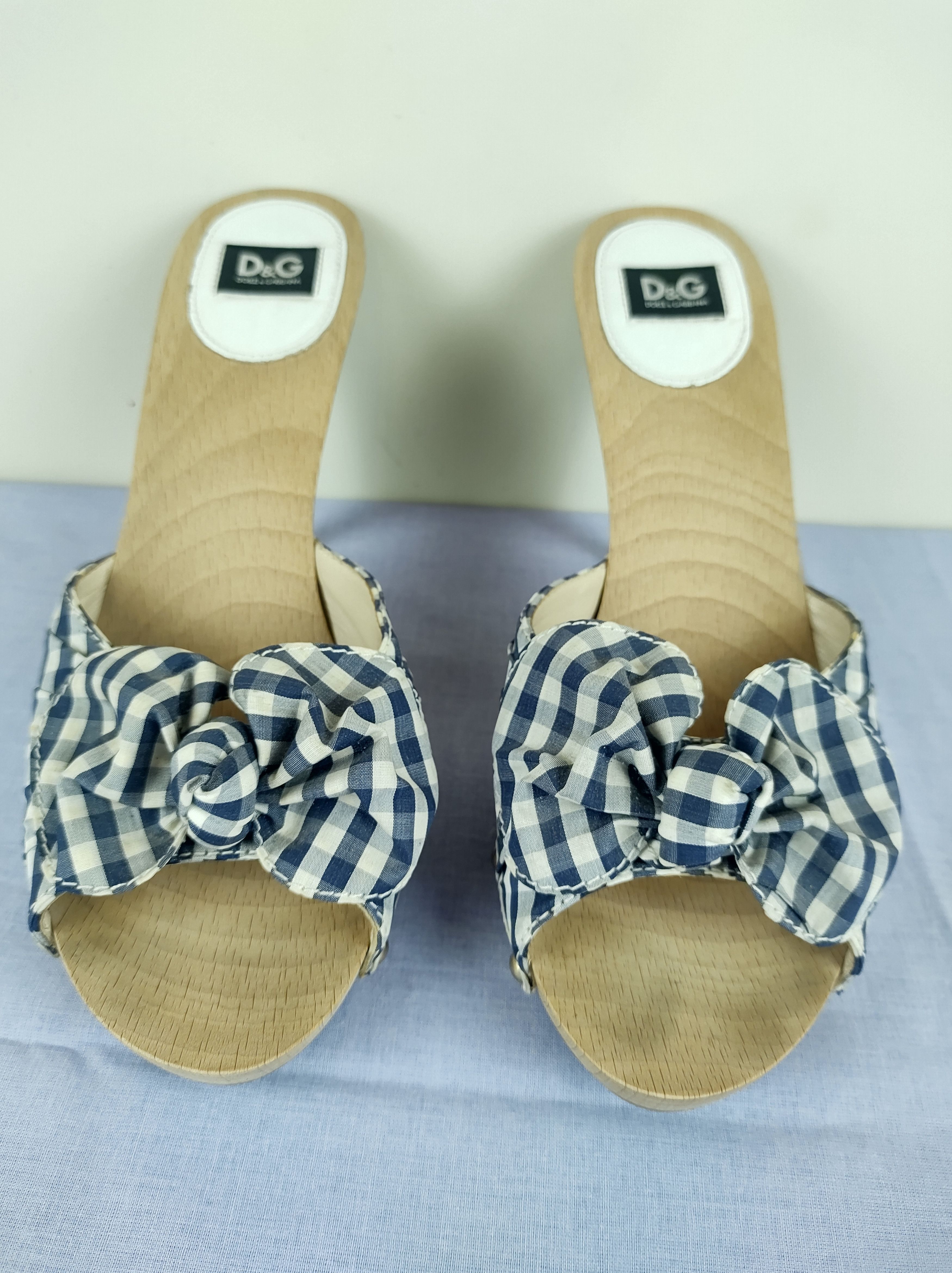 Dolce & Gabbana Dolce & Gabbana Italy Check Fabric Wooden Heel Mules Sandals Size US 10 / IT 40 - 4 Thumbnail