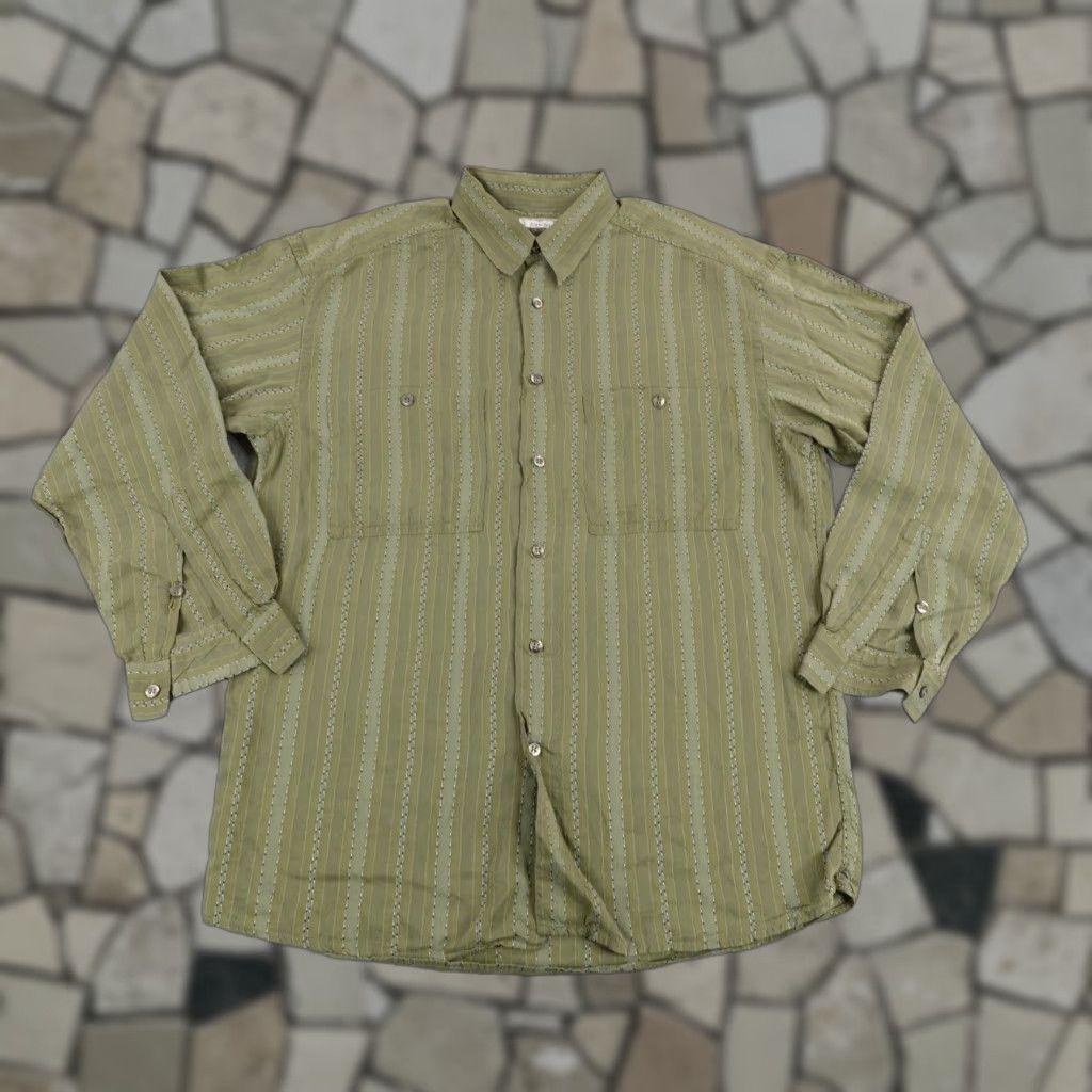 Zanella VINTAGE Zanella Button-Up Shirt Mens Medium Green Stripes Long Sleeve Made in Italy Classic Designer Size US M / EU 48-50 / 2 - 1 Thumbnail