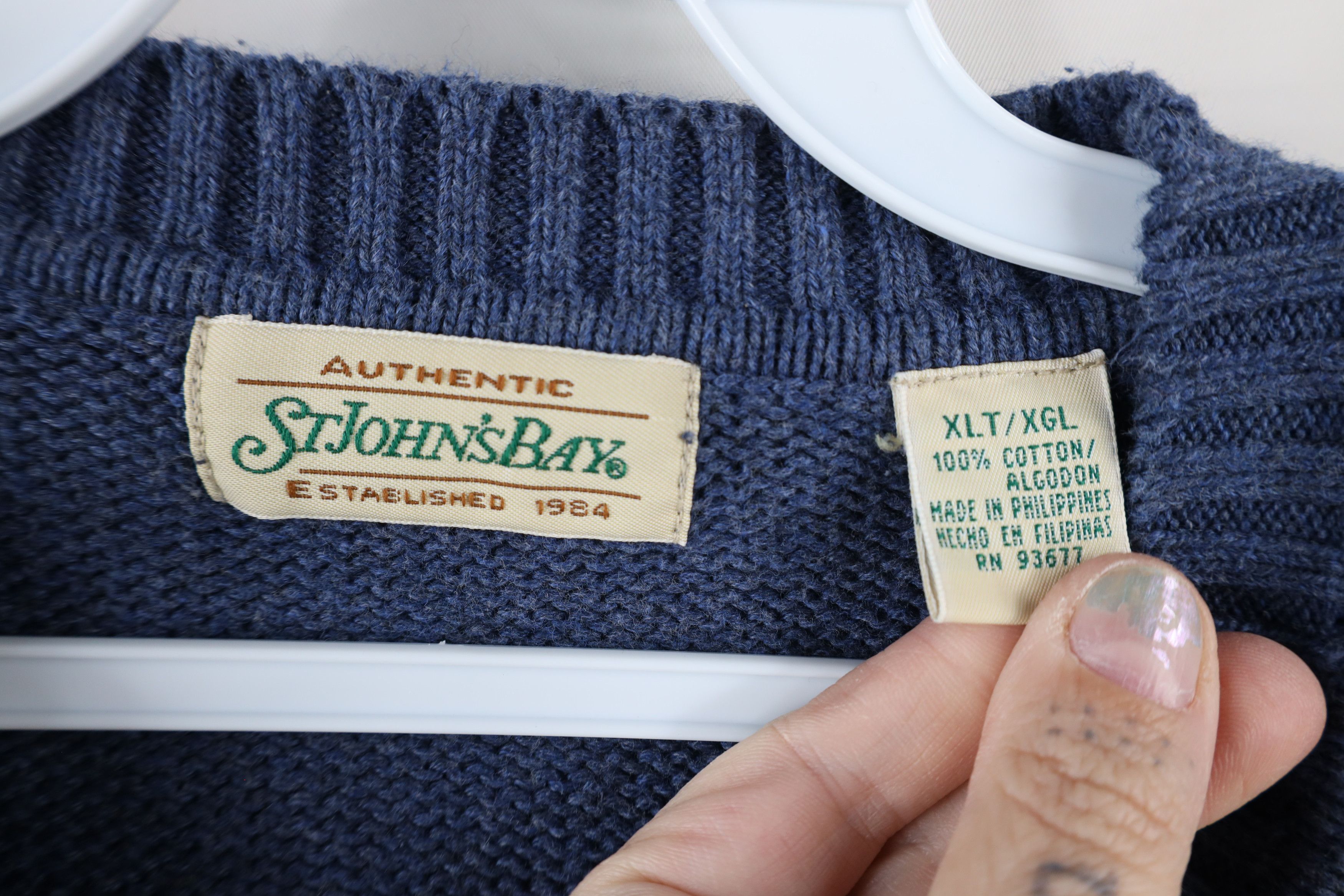 Vintage Vintage 90s Streetwear Cotton Knit Crewneck Sweater Blue Size US XL / EU 56 / 4 - 4 Thumbnail
