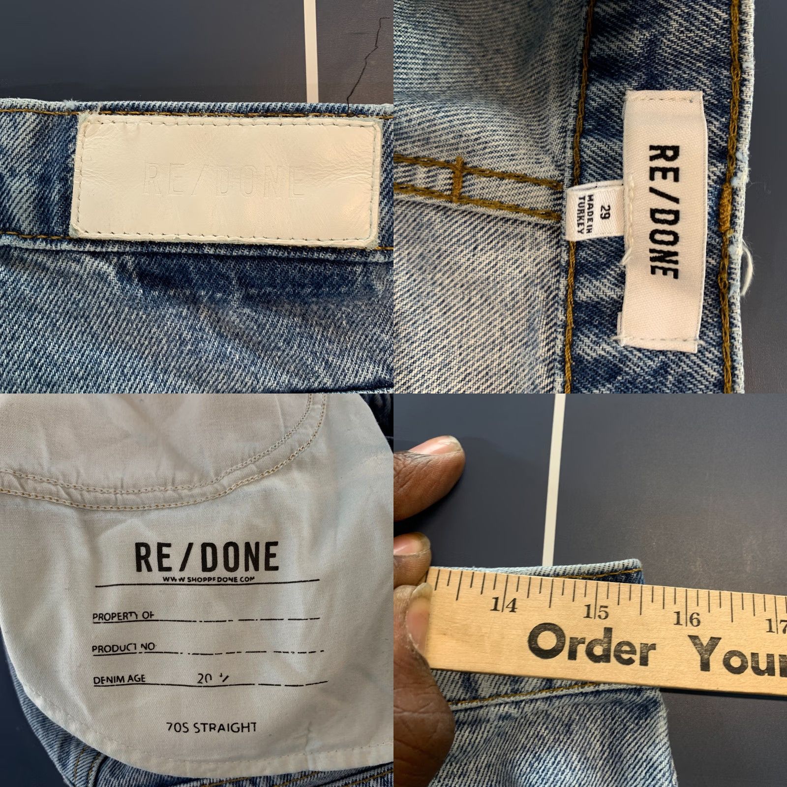 RE/DONE RE/DONE Blue Denim Jeans 70's Straight Fit Womens Size 29 Light Wash 30x28.5 Jeans Size 29" - 9 Thumbnail