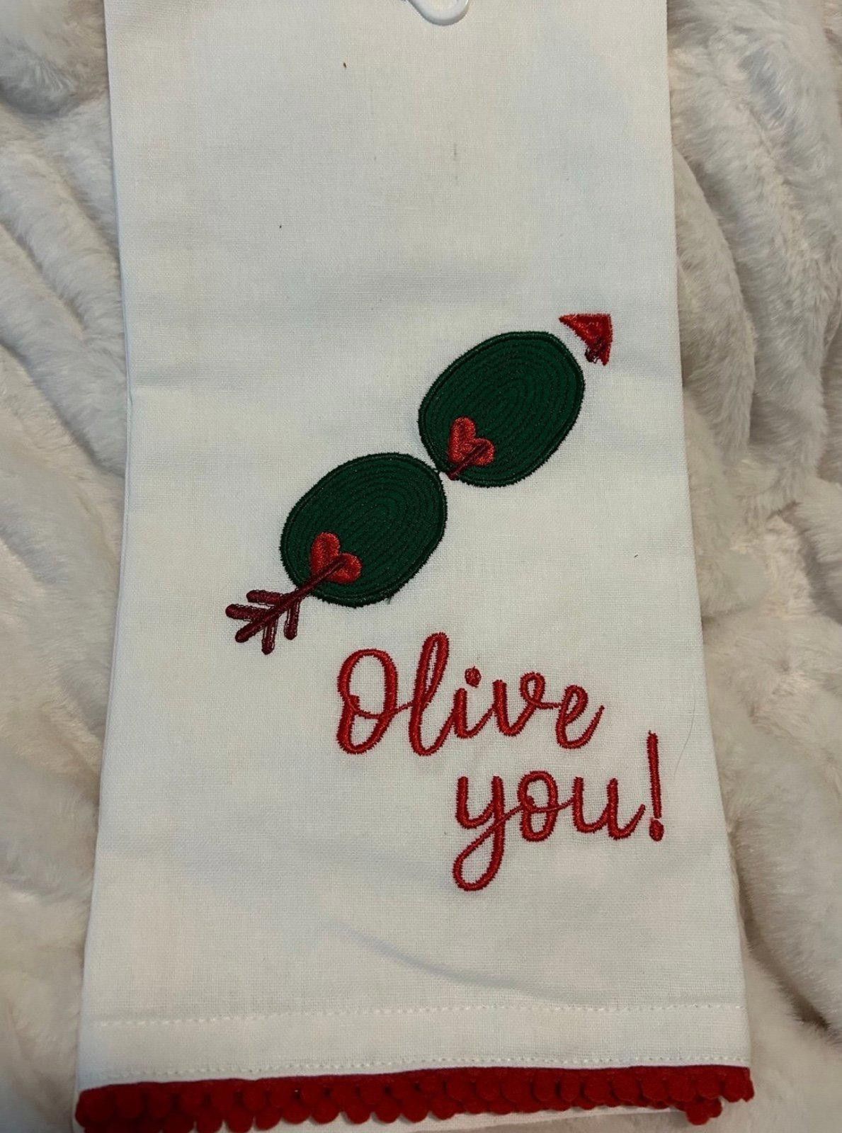 Other Valentine Olive You Dish Towel from World Market BNWT Size ONE SIZE - 2 Thumbnail