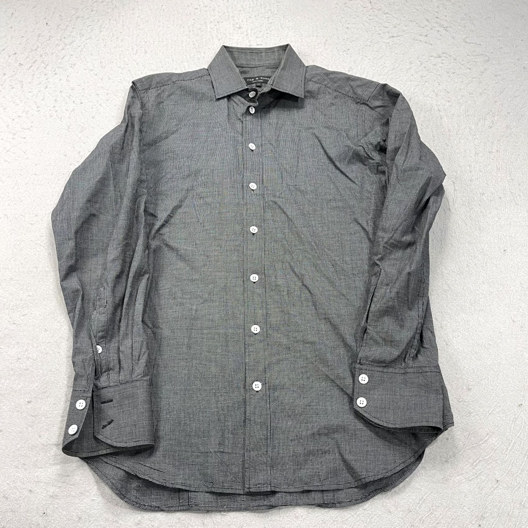 Rag & Bone rag & bone Shirt Mens 15 Gray Check Cotton Button Down Long Sleeve Dress Shirt Size 40R - 2 Thumbnail