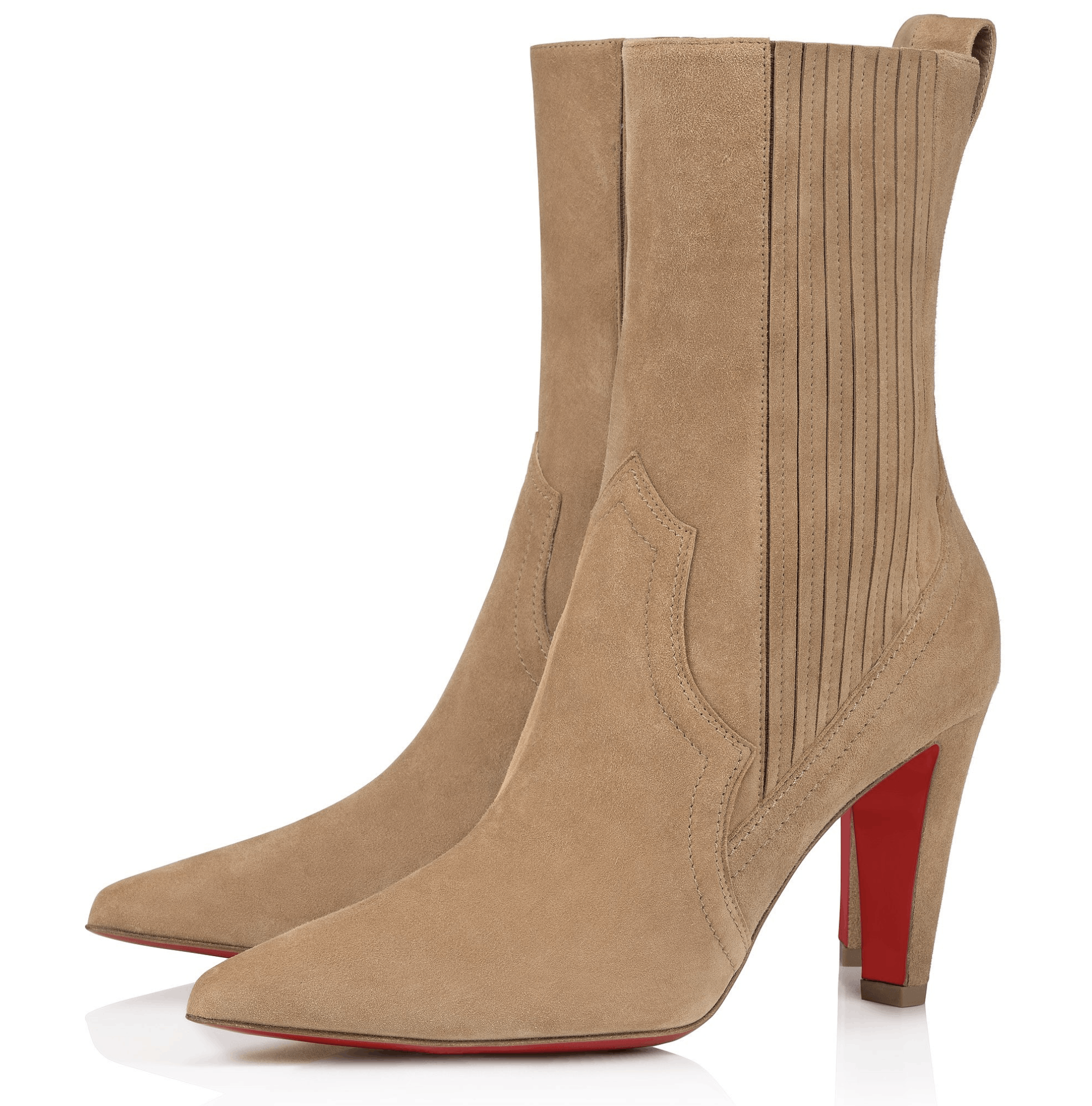 Christian Louboutin Santigag 85 Lionne Beige Suede Western Ankle Heel Boot 39.5 Size US 9.5 / IT 39.5 - 1 Thumbnail