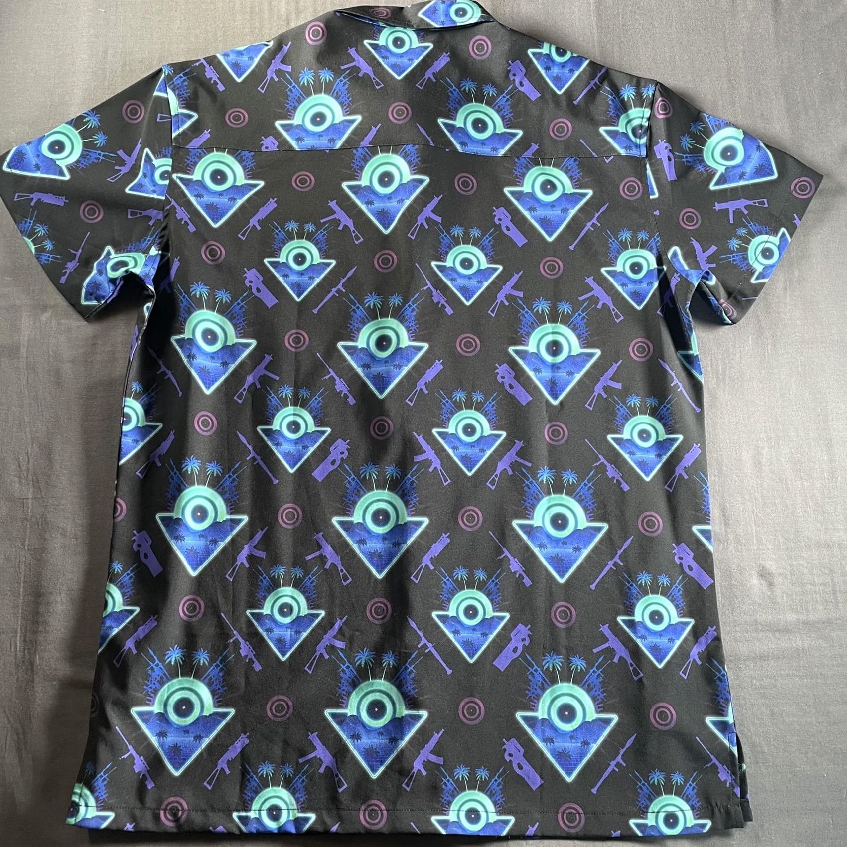 Etro Retro Rifle Shirt Mens Large Black Neon Vaporwave Graphic Print Button-Up Short Sleeve Shirt - 80s Retro Shot Show Casual Mens Size US L / EU 52-54 / 3 - 5 Thumbnail