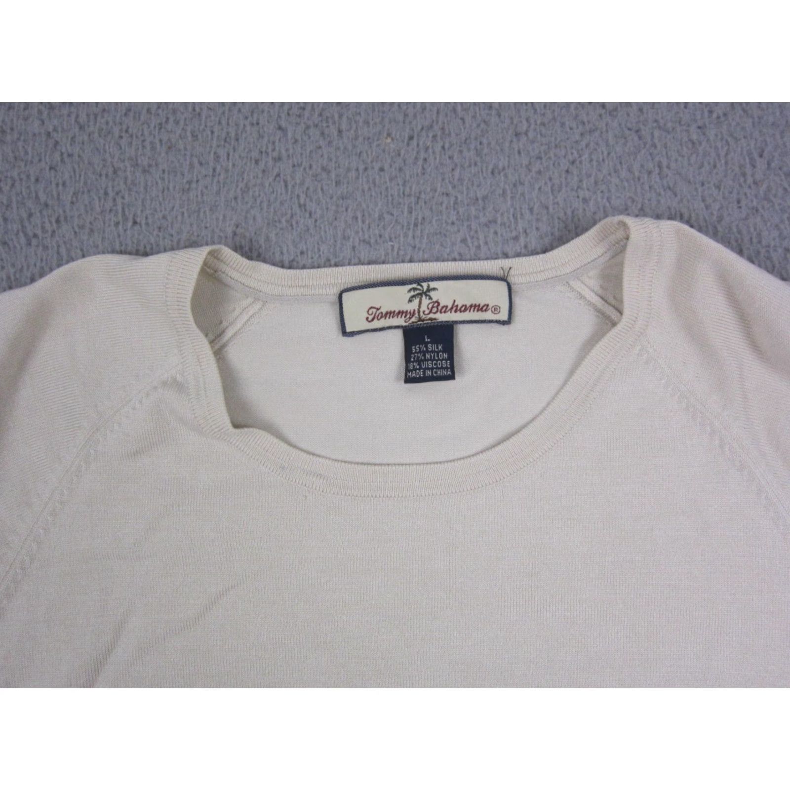 Tommy Bahama Tommy Bahama Sweater Mens L Ivory 90s Knit Crew Neck Pullover Lightweight Thermal Nylon Silk Viscose Solid Knit Style Pullover Casual Shirt Mens Size US L / EU 52-54 / 3 - 2 Thumbnail