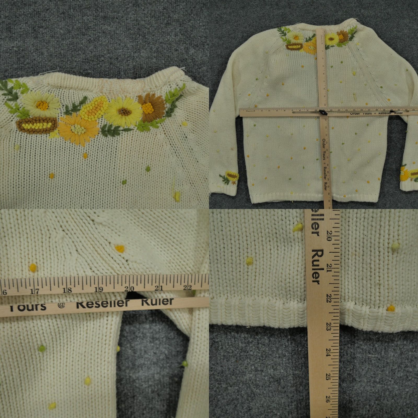 Vintage VINTAGE Flower Cardigan Sweater Womens L Beige Crew Neck Long Sleeve Knit Size L / US 10 / IT 46 - 9 Thumbnail