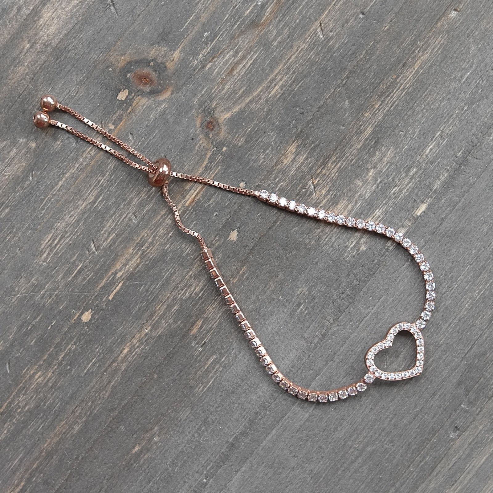 The Unbranded Brand Sterling Silver Heart Bracelet Rose Gold Plated Adjustable Size ONE SIZE - 6 Thumbnail