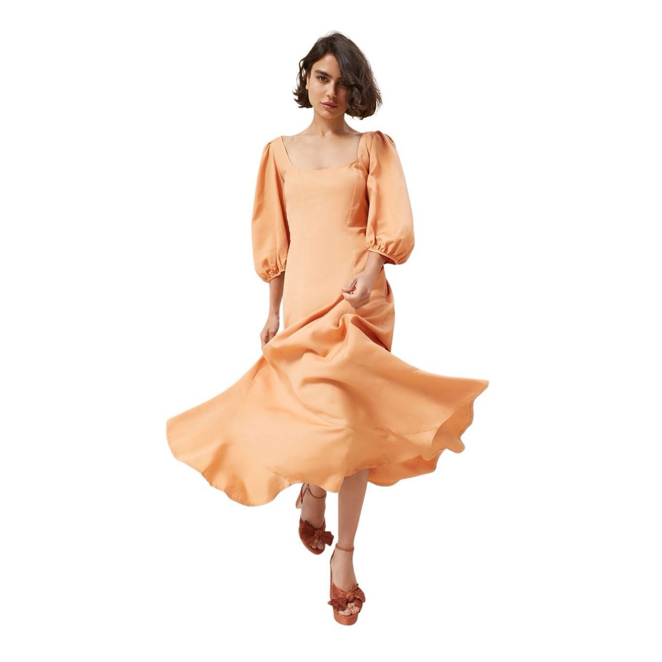 Loeffler Randall NWT Loeffler Randall Carmina Curve Seam Puff Sleeve Dress Cipria Peach Size 4 (037) Size S / US 4 / IT 40 - 1 Thumbnail