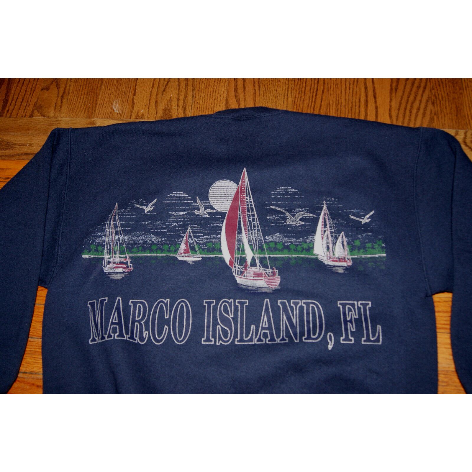 Tultex VTG Marco Island Florida Sailboats 2 Sided L Crew Sweatshirt Size US L / EU 52-54 / 3 - 5 Thumbnail