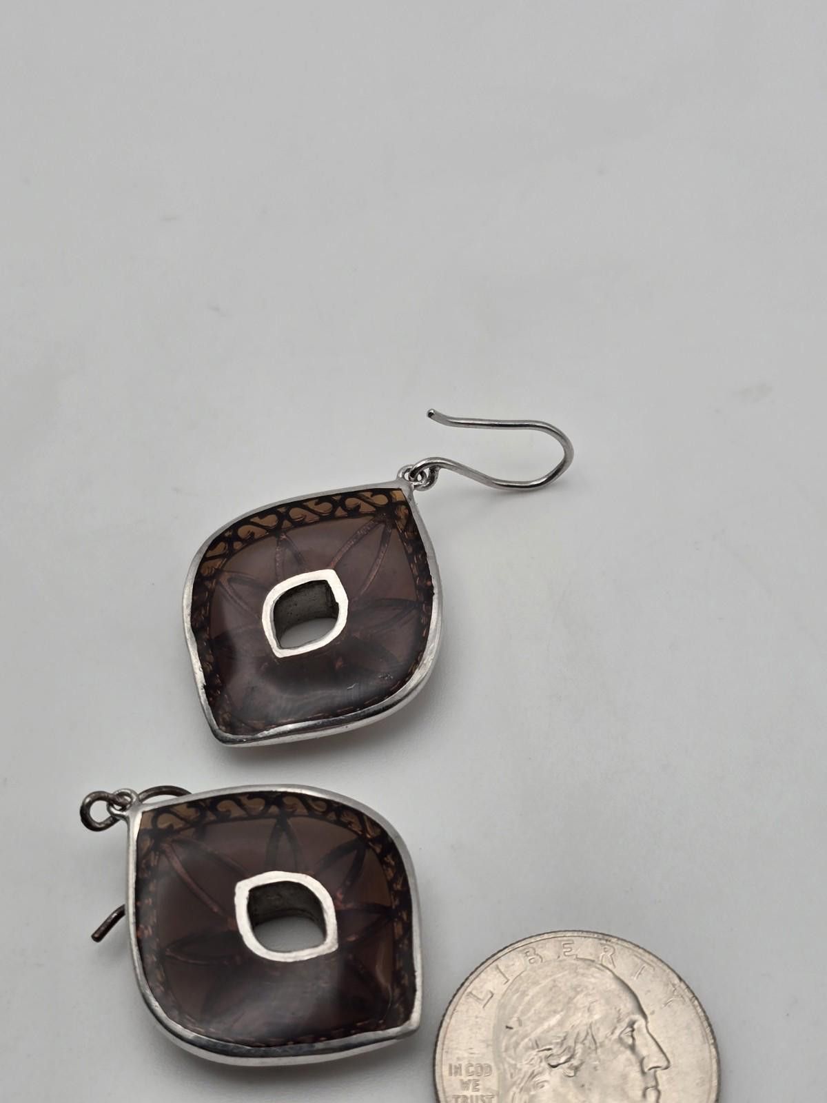 Other Vintage Sterling Silver Inlay Earrings Geometric Floral Size ONE SIZE - 4 Thumbnail