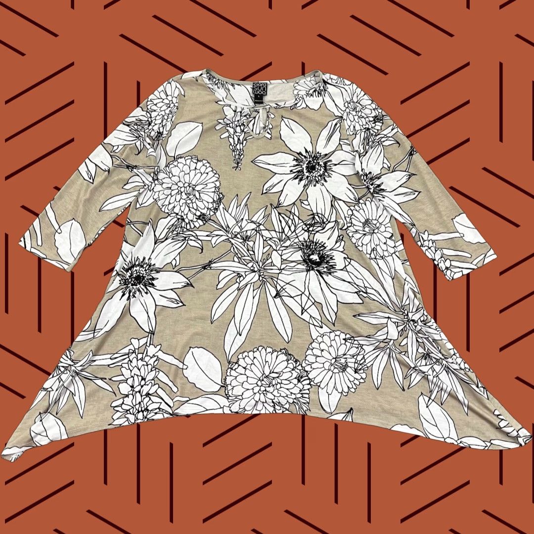 Vintage **CLARA SUN WOO Womens Large Floral Tunic Shirt 3/4 Sleeve** User: **CLARA SUN WOO Large Floral Tunic Shirt for Women 3/4 Sleeve** Size L / US 10 / IT 46 - 1 Thumbnail
