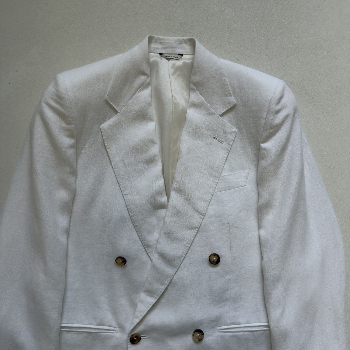 HUSBANDS White Linen Double Breasted Blazer Size 36R - 2 Thumbnail