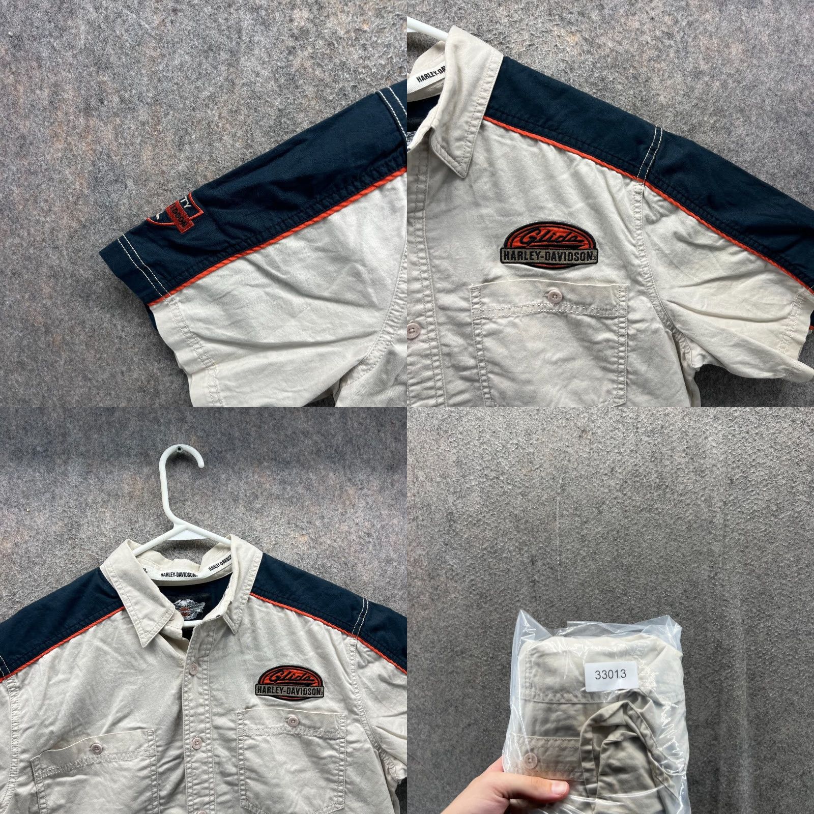 Harley Davidson VINTAGE Harley-Davidson Shirt Mens M Beige Button-Down Embroidered Jersey Mecanic Shirt Size US M / EU 48-50 / 2 - 8 Thumbnail