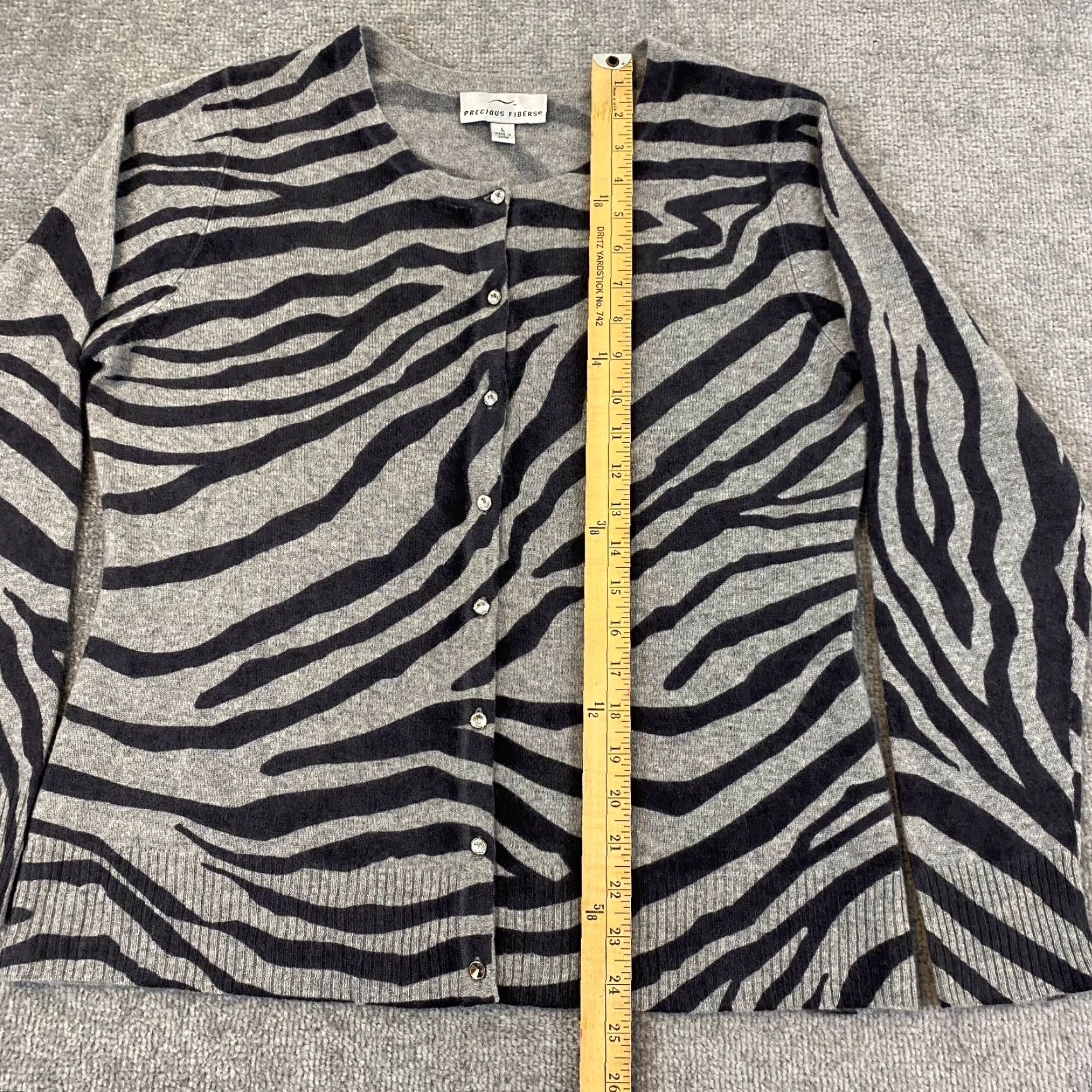 Vintage Precious Fibers Cardigan Women L Gray Zebra Striped Jeweled Cashmere Size L / US 10 / IT 46 - 4 Thumbnail
