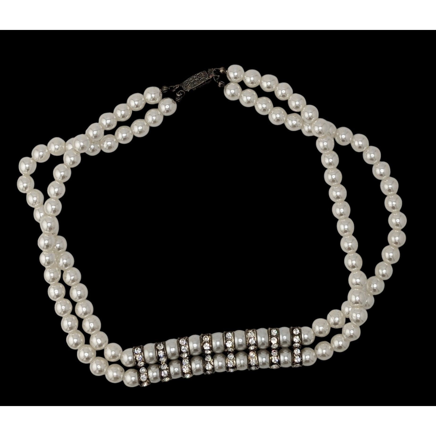 Other Vintage Double Strand Faux Pearl Rhinestone Necklace With Si Size ONE SIZE - 2 Thumbnail