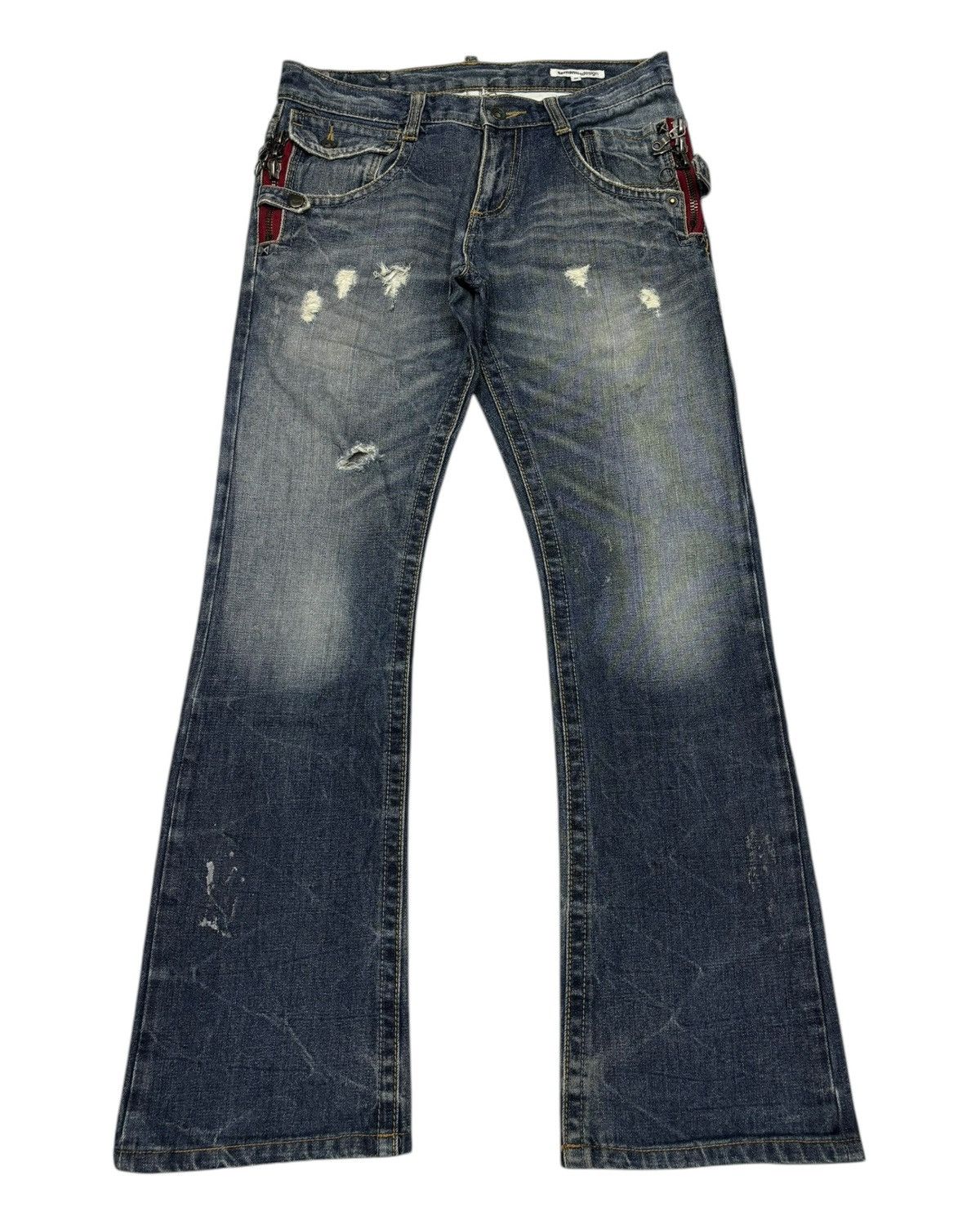 If Six Was Nine SEMANTIC DESIGN FLARED JEANS DISTRESSED DENIM Size US 31 - 1 Thumbnail