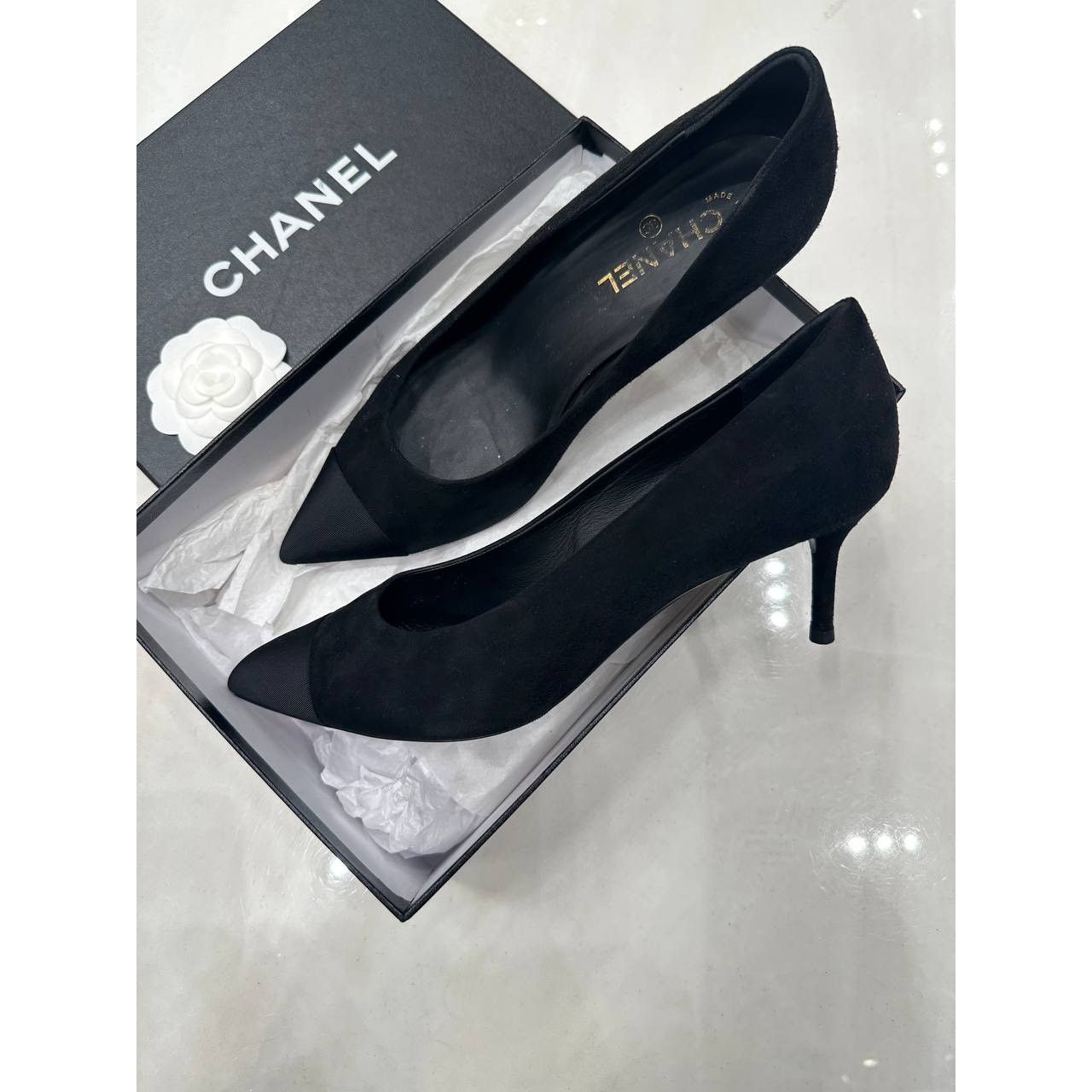 Chanel Chanel Black Suede Textile Pointed Toe Pumps 41 Size US 10 / IT 40 - 5 Thumbnail