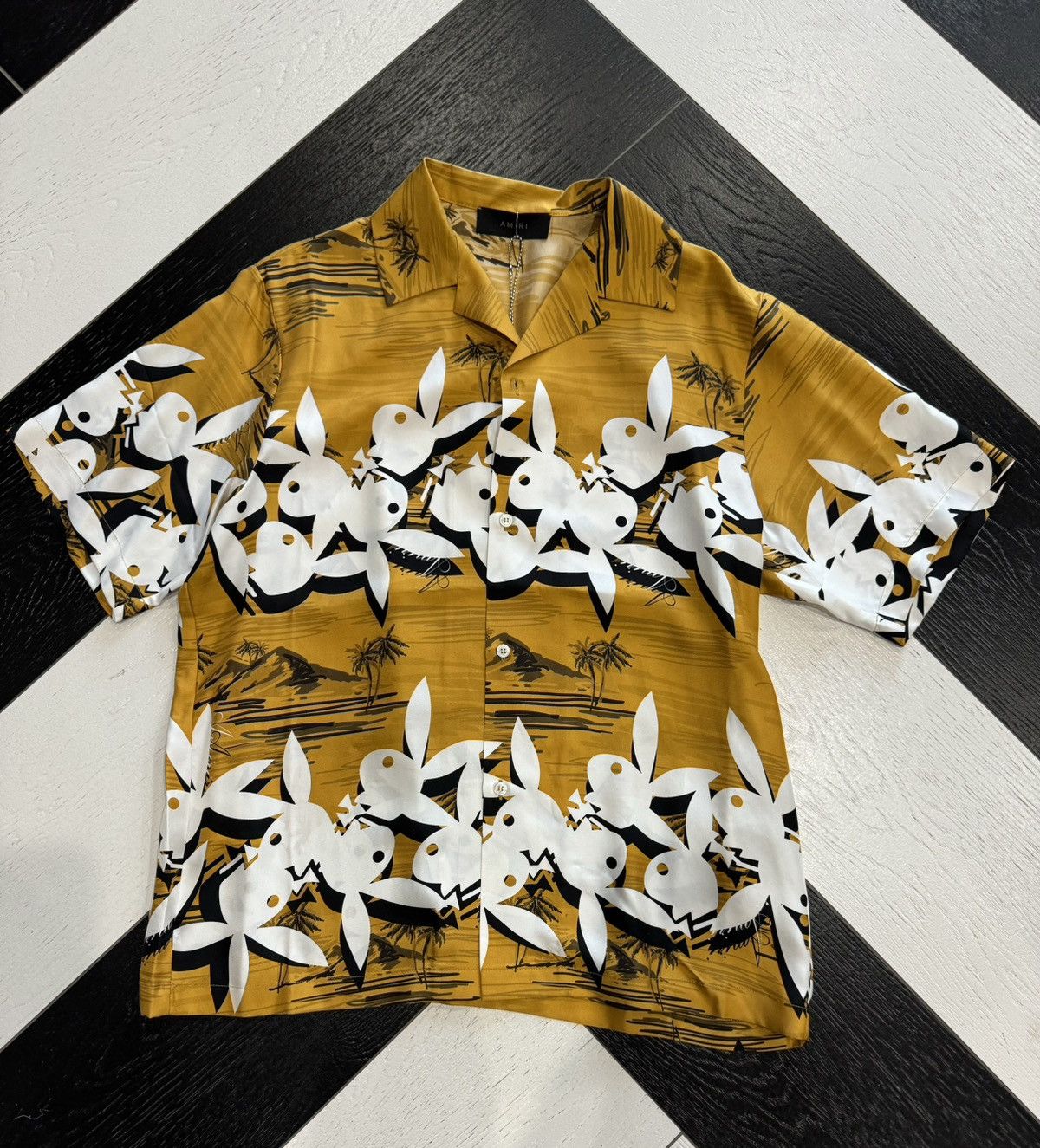 image of Amiri Playboy Button Shirt Size XL in Yellow, Men's