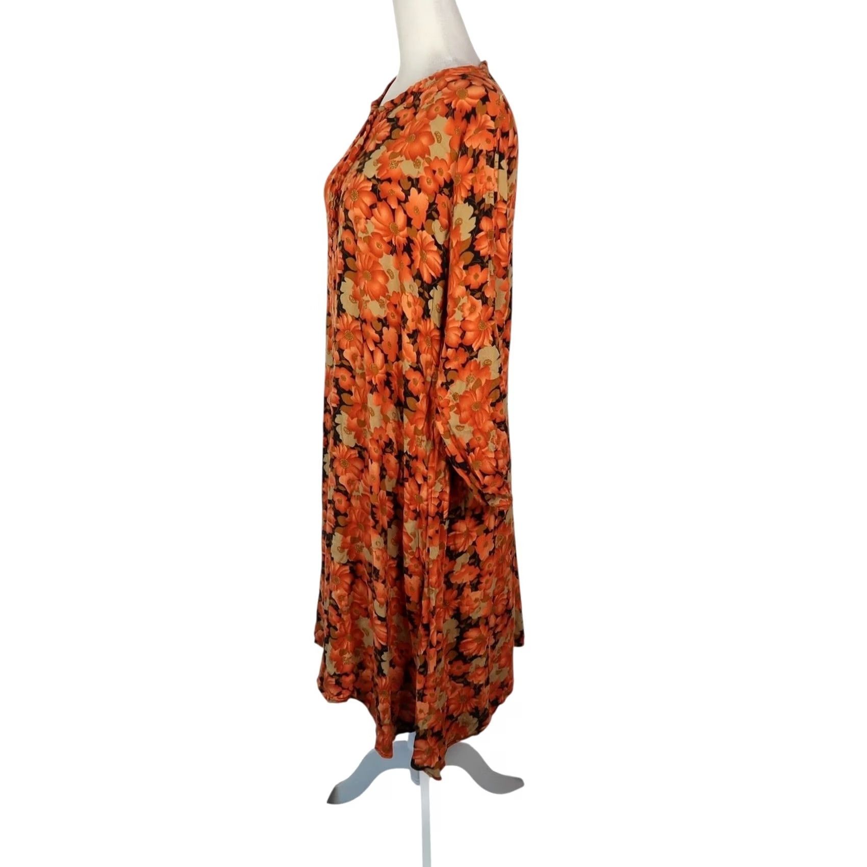 Vintage VINTAGE Orange Floral Print Long Sleeve Flow y Midi Dress L Women Bohemian 90s Casual Size L / US 10 / IT 46 - 3 Thumbnail