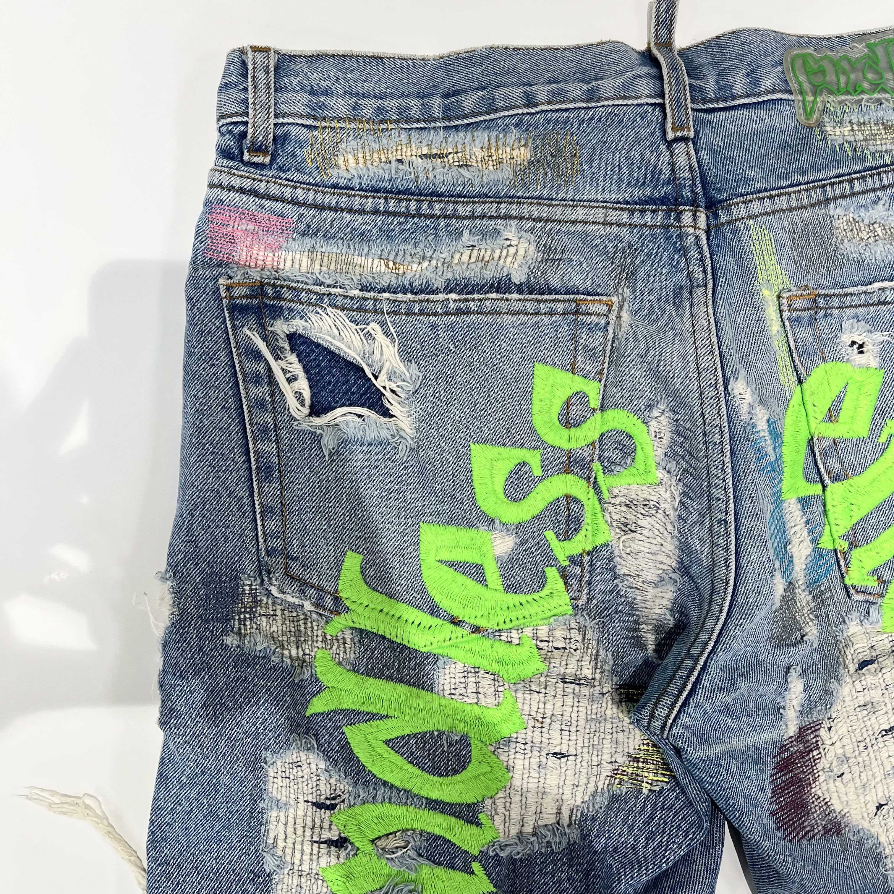 Endless Vlone x Endless Embroidered And Distressed Denim Jeans Blue Size US 32 / EU 48 - 14 Thumbnail