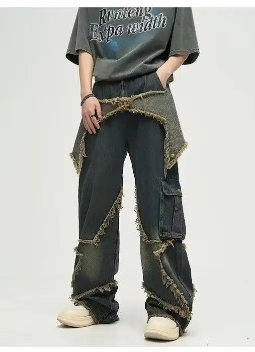 Japanese Brand × Jean Star Patch Hombre Distressed Baggy Jean Pant Size US 32 / EU 48 - 1 Thumbnail