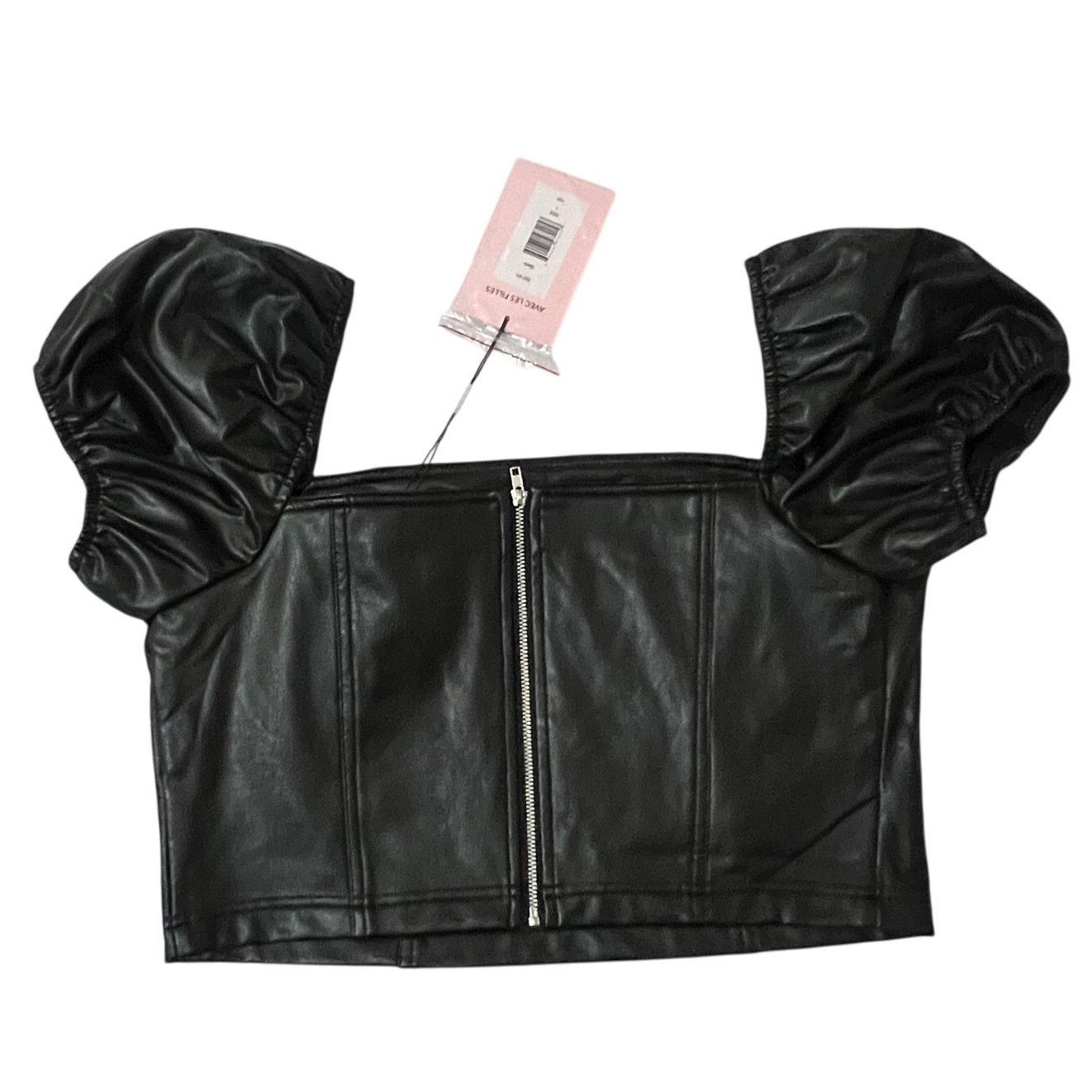 Other Faux Leather Puffy Sleeve Zipper Back Square Neck Crop Top Size L / US 10 / IT 46 - 12 Thumbnail