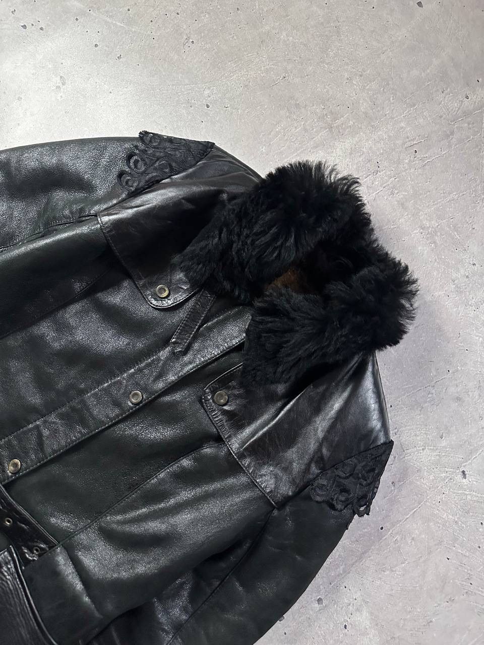 Leather Aspelle Vintage Women’s Leather Fur Coat Black GB12 M-L Y2K Size M / US 6-8 / IT 42-44 - 4 Thumbnail