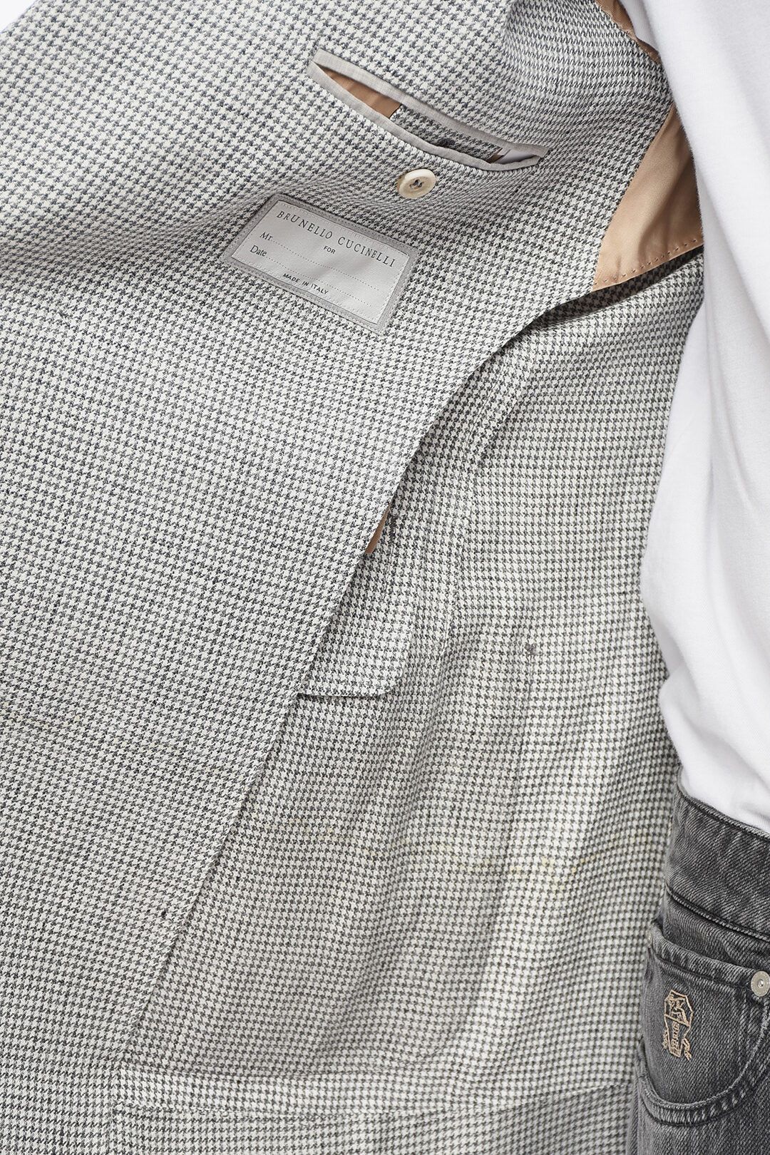 Brunello Cucinelli og1mm0725 Houndstooth Linen Double-breasted Blazer in Grey Size US L / EU 52-54 / 3 - 5 Thumbnail