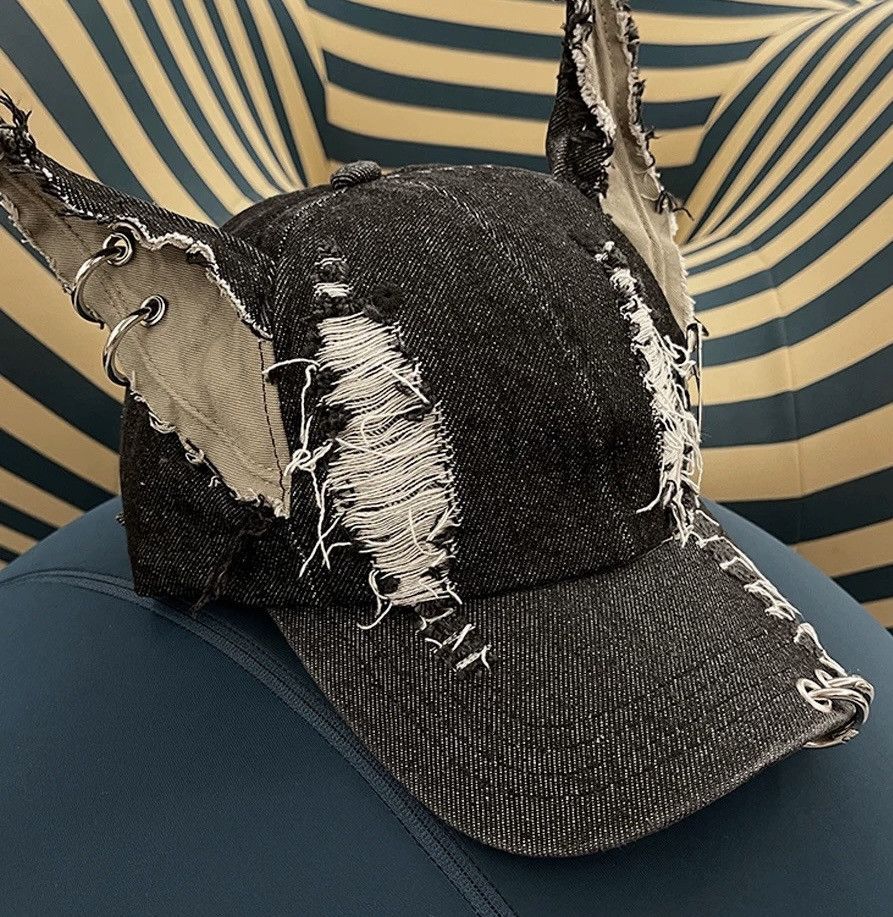 Japanese Brand Avant garde chunky dog ear distressed raw denim cap Size ONE SIZE - 8 Thumbnail