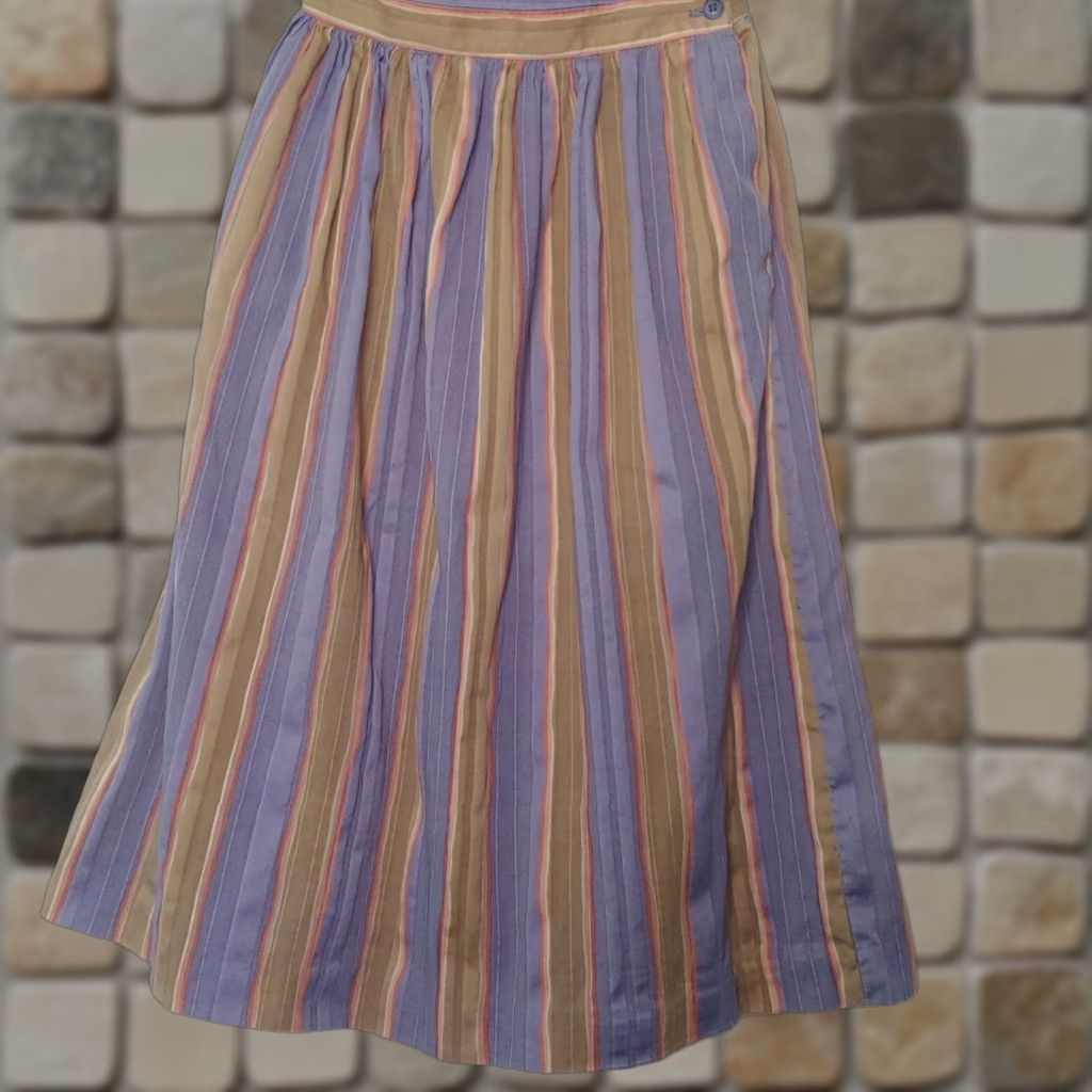 Pinko VINTAGE Prophecy Midi Skirt Size 12 Purple Tan Pink Striped Woven Cotton Casual Womens Size 34" / US 12 / IT 48 - 1 Thumbnail