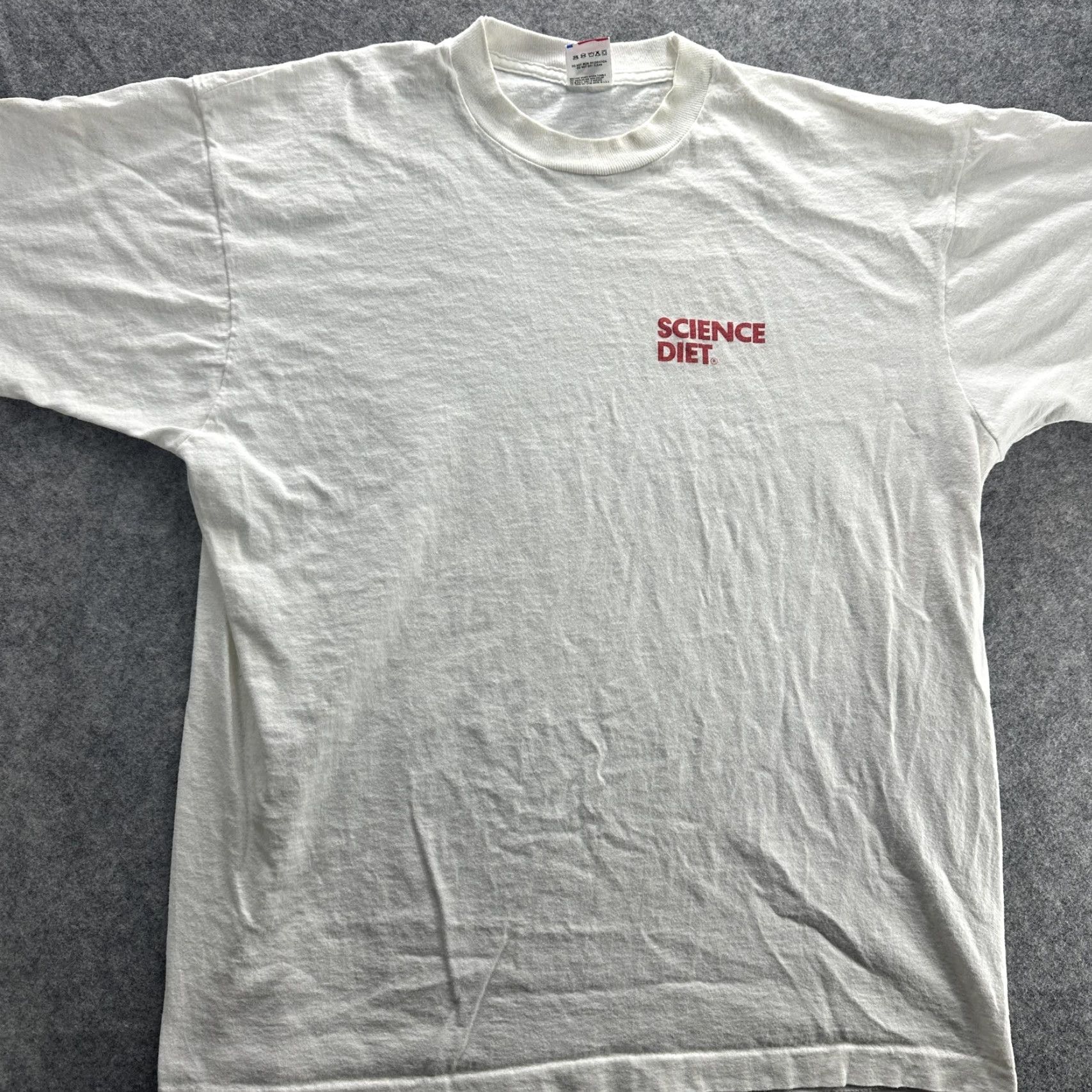 Fruit Of The Loom VINTAGE Science Diet Shirt Mens XL White Fruit of the Loom Single Stitch 90s Promo Mens XL White Cotton Crew Neck Short Sleeve T-Shirt Size US XL / EU 56 / 4 - 3 Thumbnail