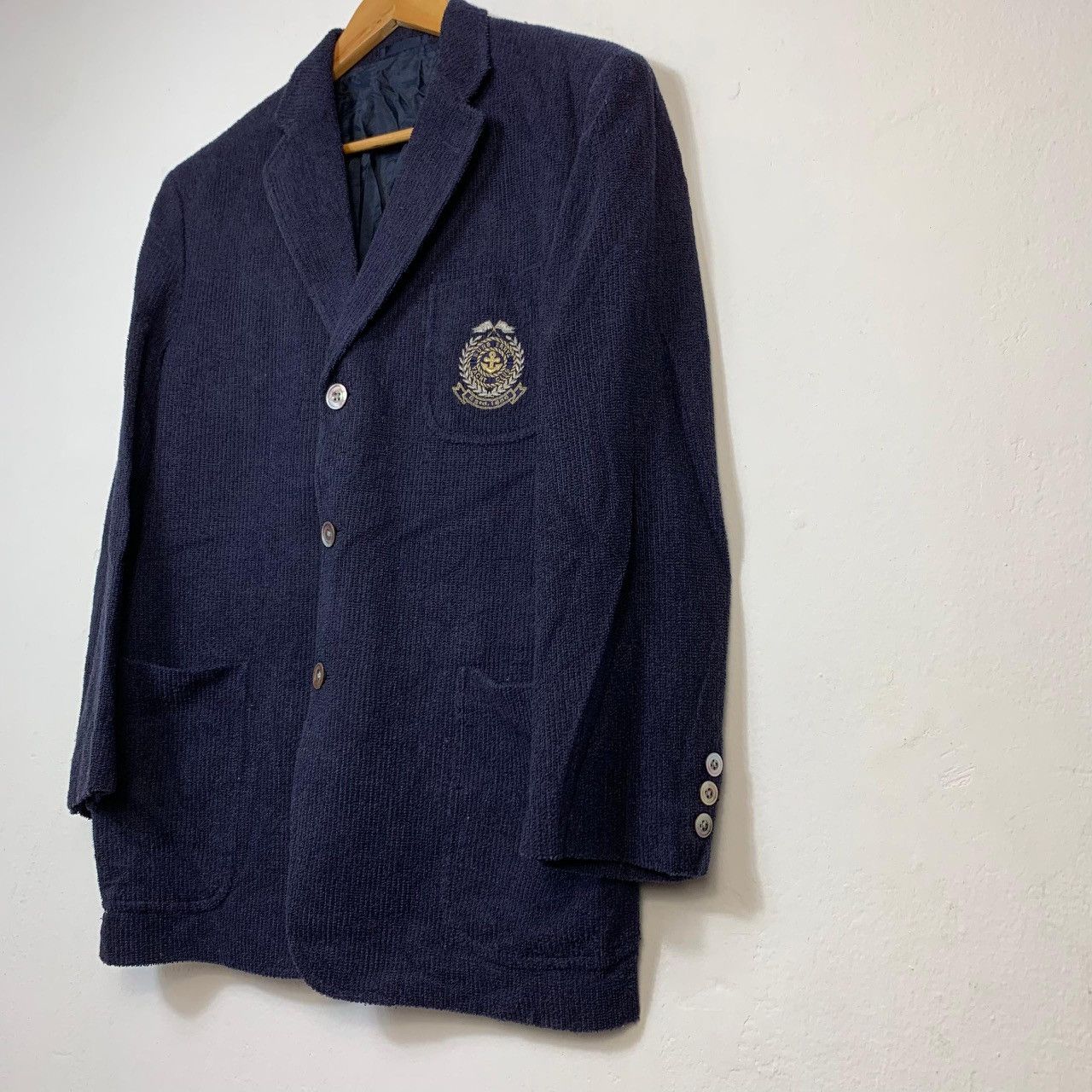 Burberry Vintage Burberrys Yacht Club Corduroy Blazer Navy Blue Size 40S - 4 Thumbnail