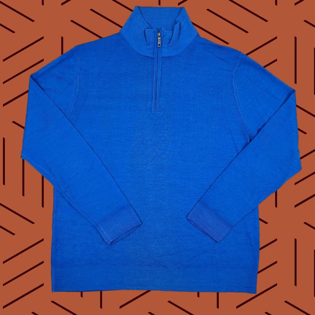 Vintage Dune Sweater Men Medium Size 50 Blue Merino Wool 1/4 Quarter Zip Pullover Italy Size US M / EU 48-50 / 2 - 1 Thumbnail