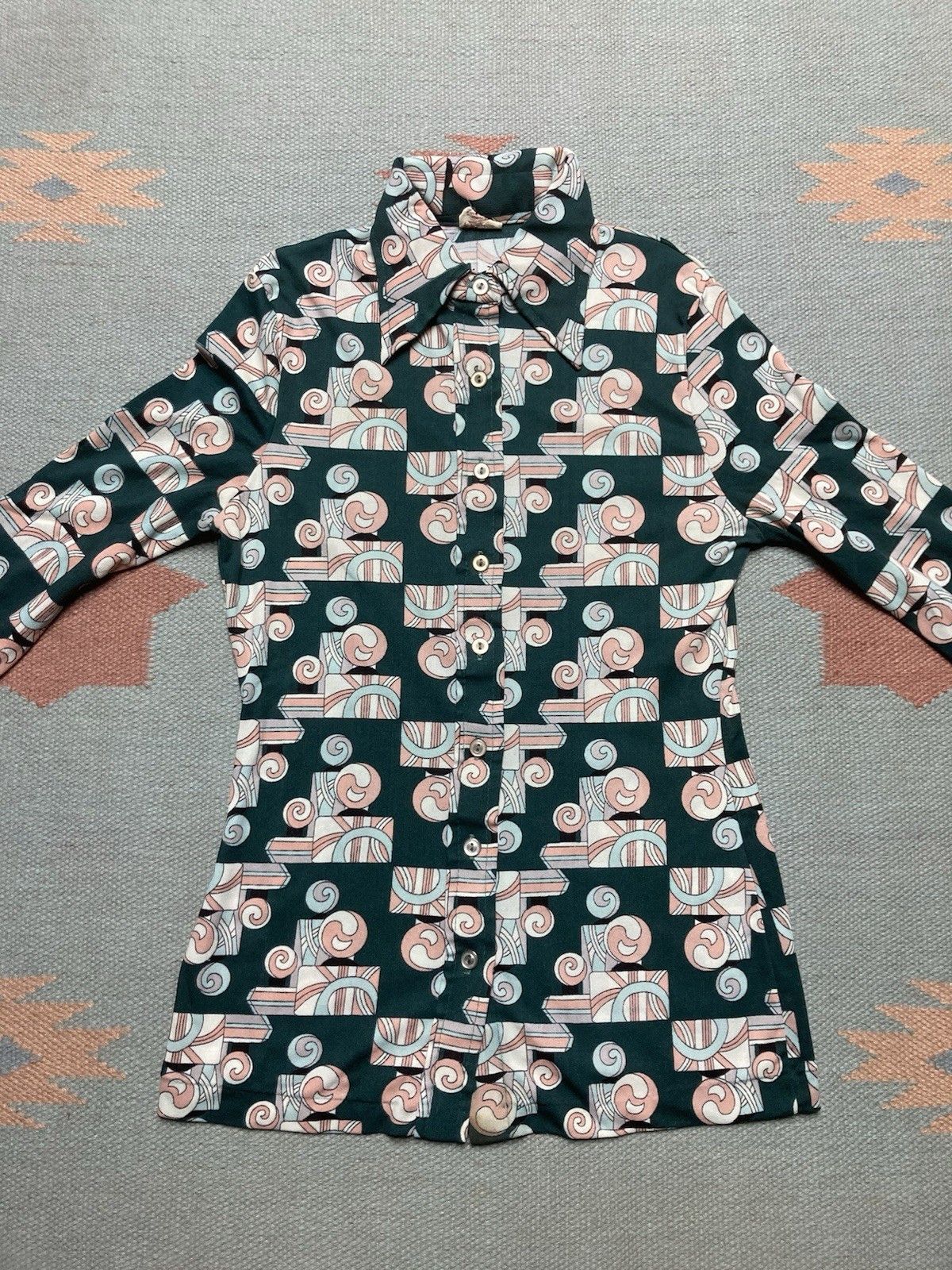 Vintage 70s polyester disco shirt Bronson California abstract wome M Size M / US 6-8 / IT 42-44 - 2 Thumbnail
