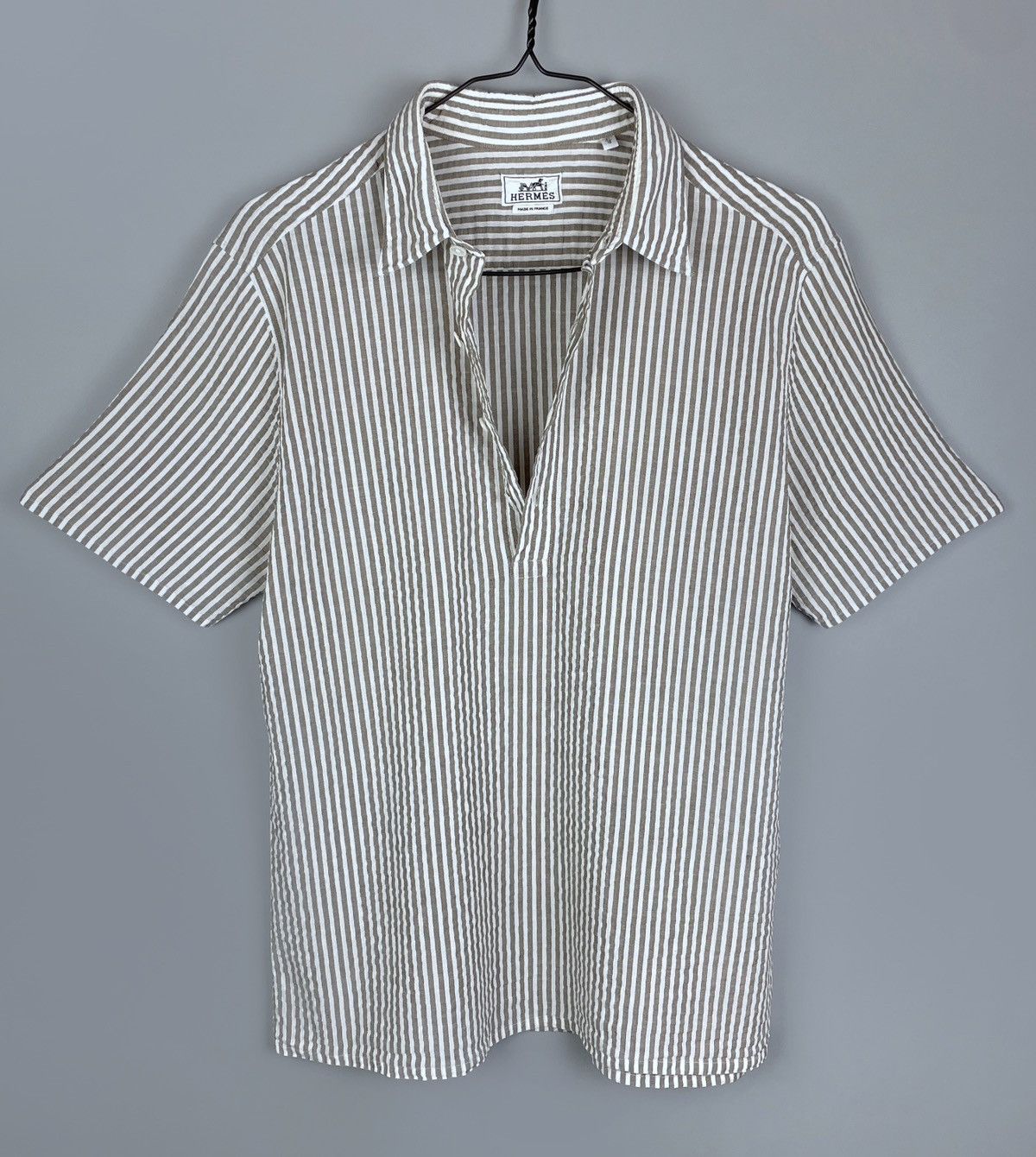 HERMES X VINTAGE HERMES VINTAGE 90'S SEERSUCKER STRIPED POLO SHIRT SIZE 41/16