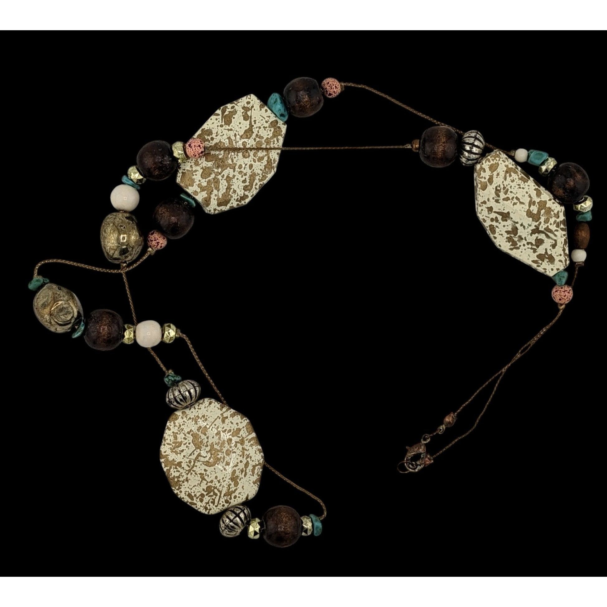 Other Vintage 90s Rustic Southwestern Beaded Station Necklace Size ONE SIZE - 2 Thumbnail