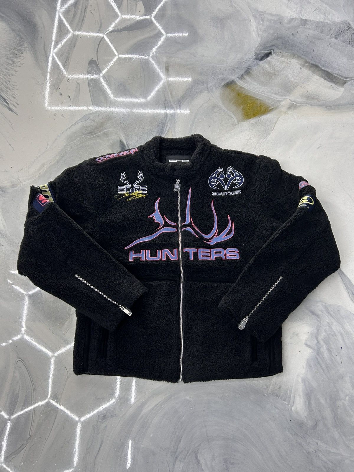 Sp5der Sp5der Black Sherpa Hunter Moto Jacket Zip Up Size M Size US M / EU 48-50 / 2 - 1 Thumbnail
