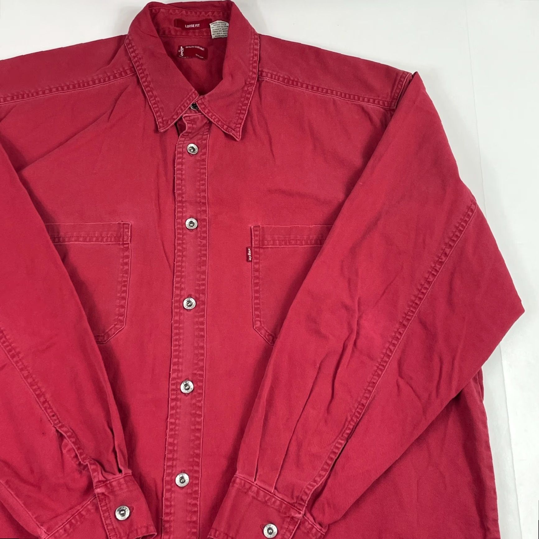 Levi's VINTAGE Levi's Shirt Mens Large Red Canvas Loose Long Sleeve Button Up Workwear Rugged Size US L / EU 52-54 / 3 - 3 Thumbnail