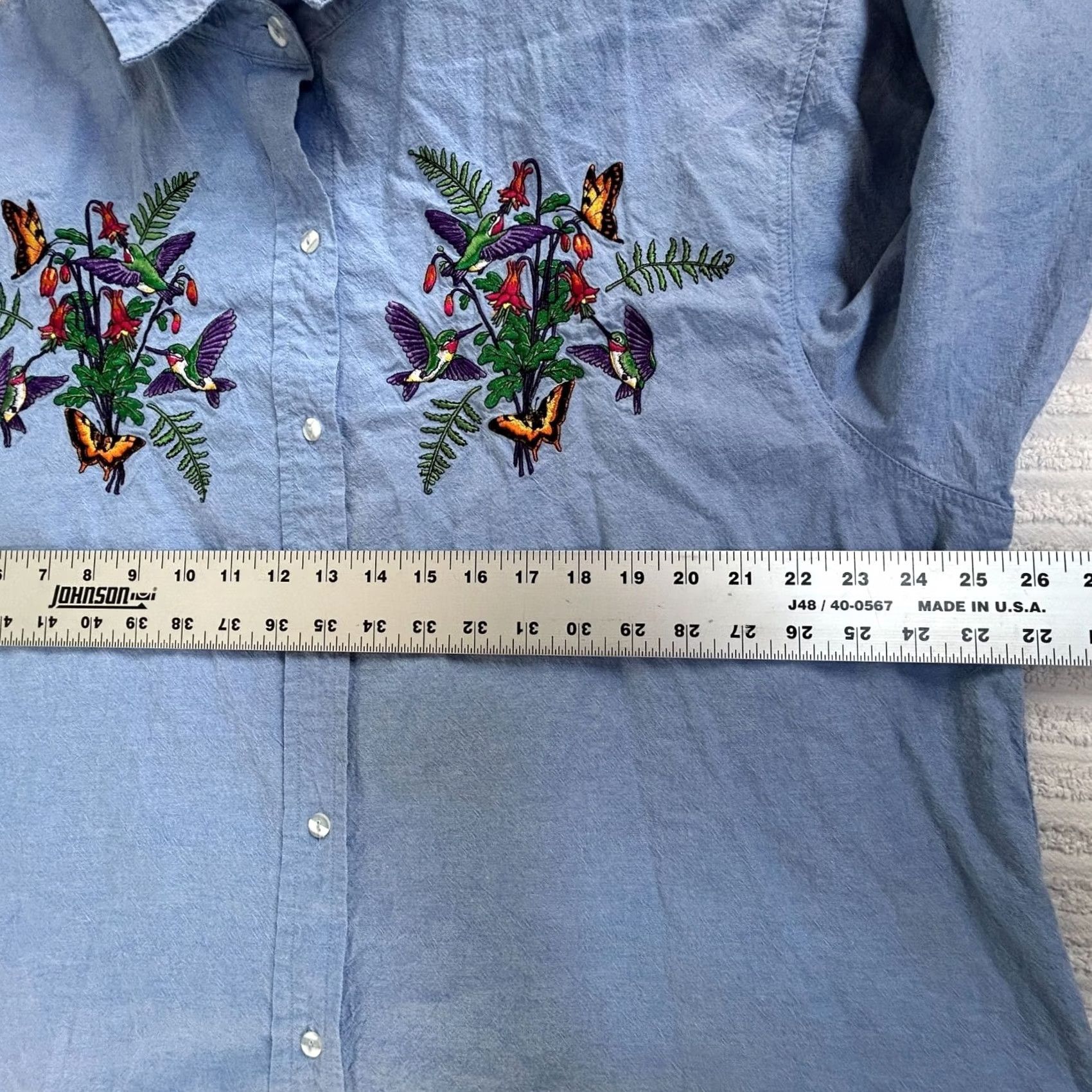 Vintage Casey Coleman Womens Button-Up Shirt Top XL Blue Floral & Butterfly Embroidered Long Sleeve Tunic Shirt Womens Size XL / US 12-14 / IT 48-50 - 6 Thumbnail