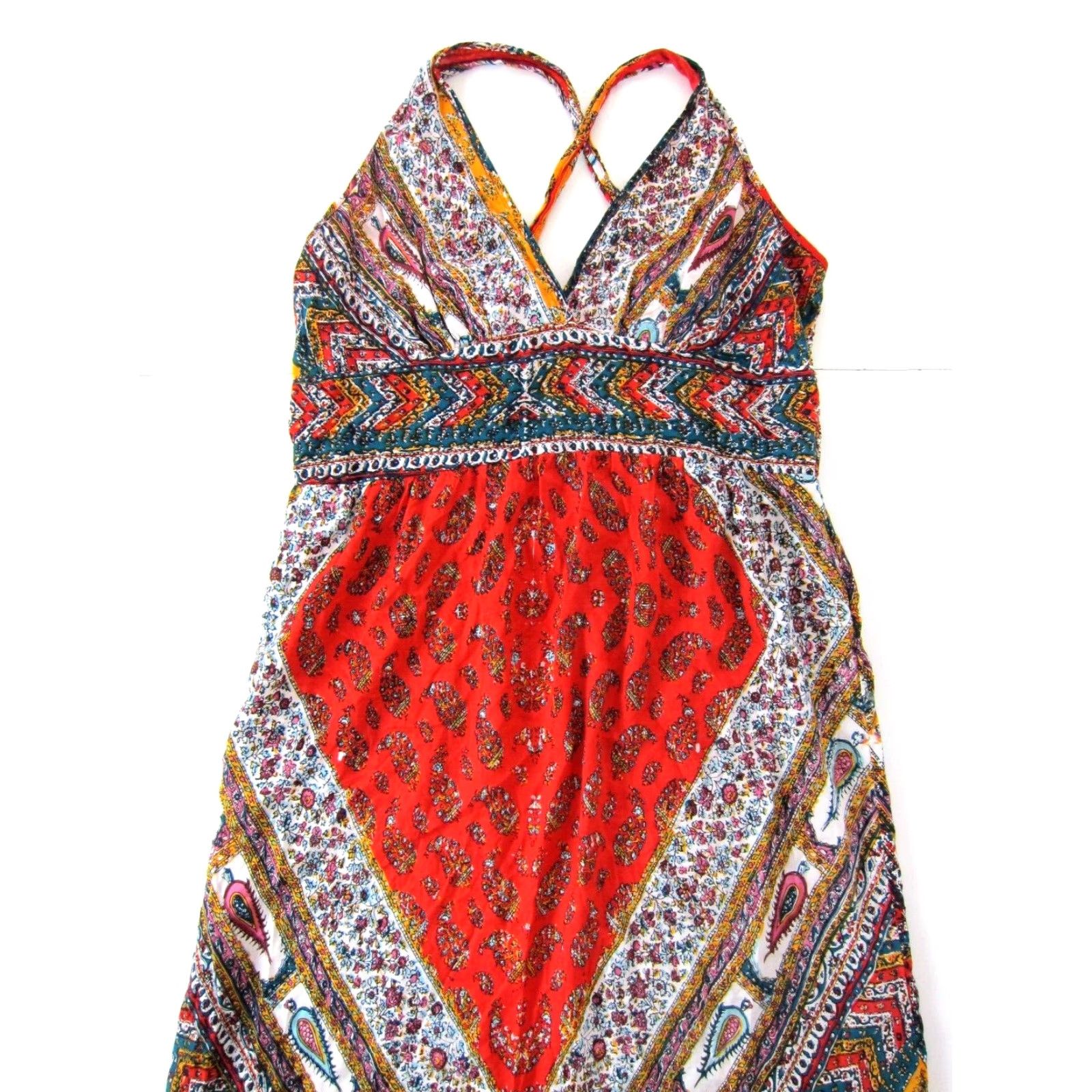 Vintage Nostalgia Rayon Red Orange Green Paisley Floral Long Maxi Slip Tank Dress XL Size XL / US 12-14 / IT 48-50 - 3 Thumbnail