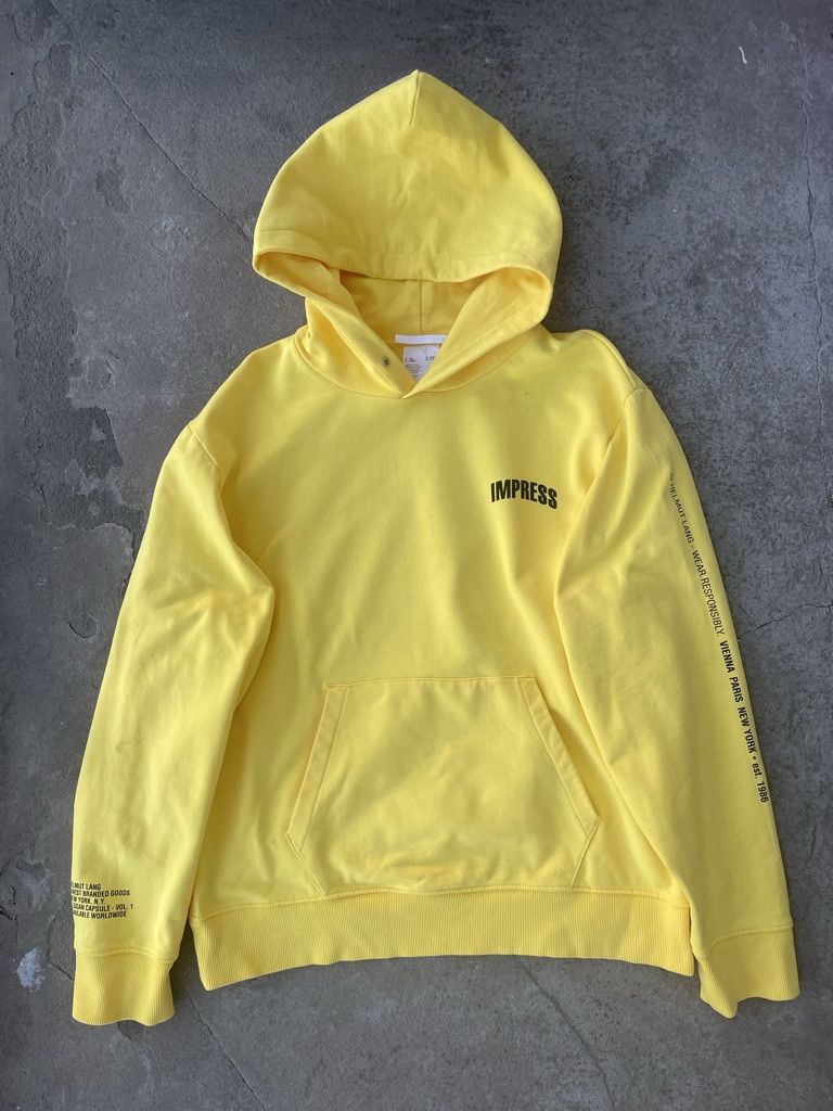 image of Helmut Lang Imress Your Parents Slogan Capsule Hoodie in Yellow, Men's (Size XL)