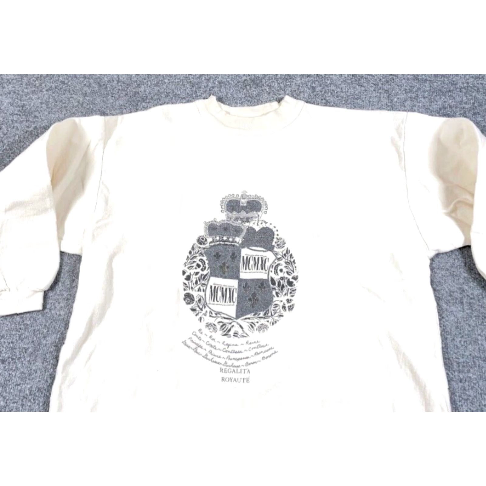 Vintage VTG Stefano Royalty Crest Print Sweatshirt Women L Ivory Cotton Textured Print Hipster Retro TV Pullover Casual Womens Vintage Size L / US 10 / IT 46 - 5 Thumbnail