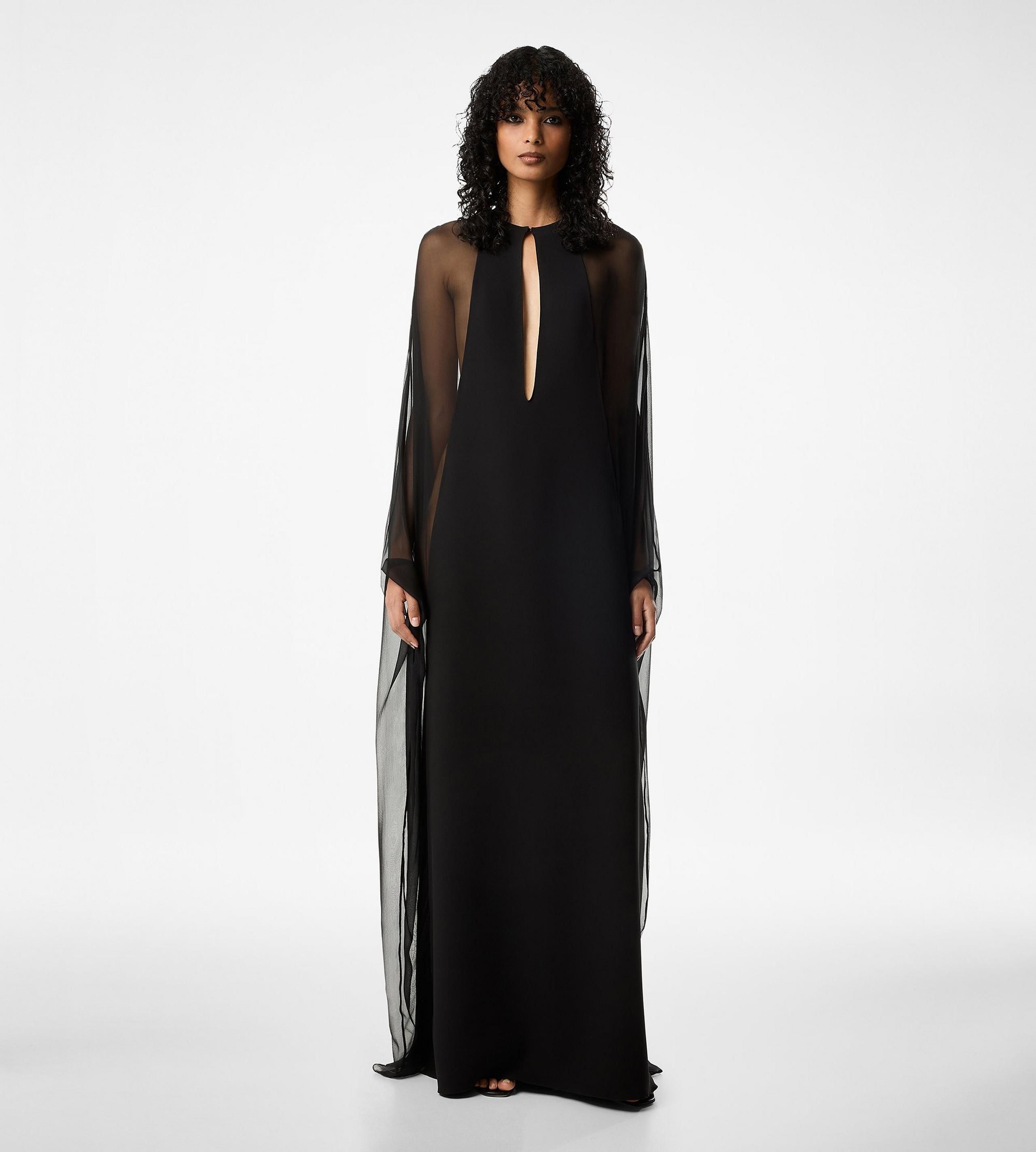 Tom Ford o1w1db10525 KF0036 Silk Crepe Chiffon Kaftan in Black Size XXS / US 00 / IT 34 - 2 Thumbnail