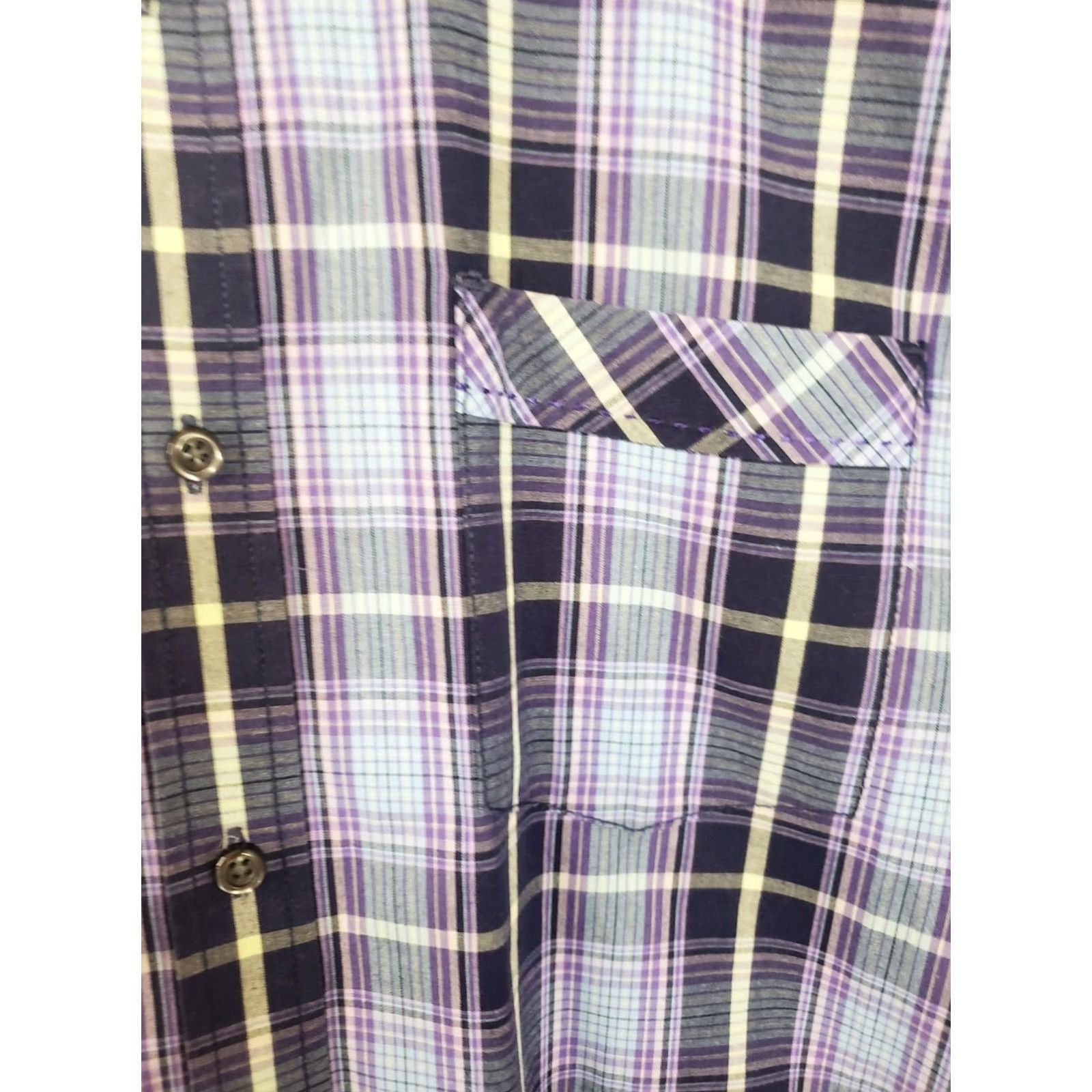 Vintage James Campbell Men's L Button-Down Shirt Blue Purple Plaid Short Sleeve Casual Workwear Travel Party/Cocktail Size US L / EU 52-54 / 3 - 3 Thumbnail