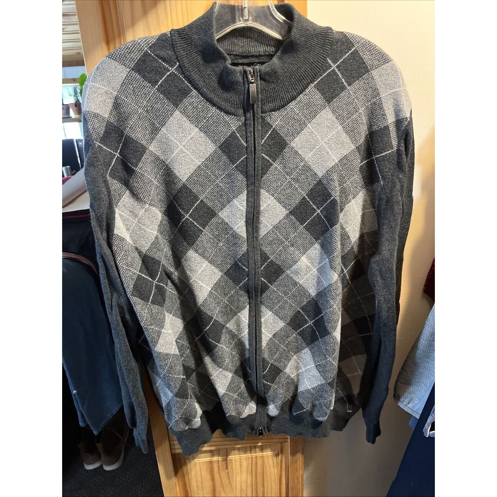 Other Kenneth Roberts Men’s L Gray Argyle Cotton Cashmere Sweater Size US L / EU 52-54 / 3 - 10 Thumbnail