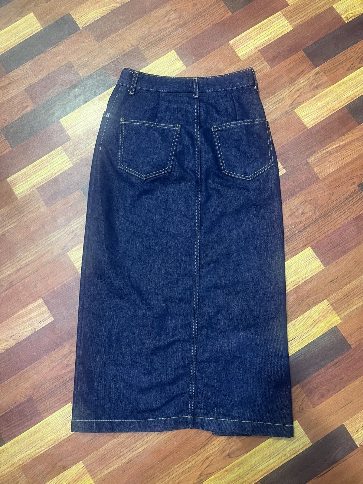 Japanese Brand JJIM Korean Raw Indigo Denim Long Skirt Front Slit Fit Size 26" / US 2 / IT 38 - 10 Thumbnail