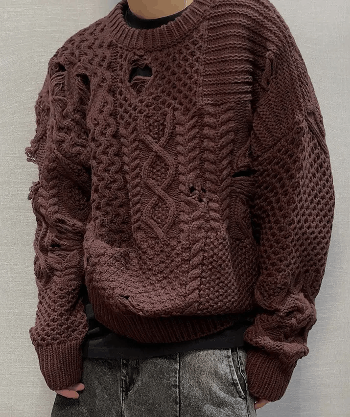Japanese Brand × Vintage Retro distressed damage cable knit grunge sweater knitwear Size US M / EU 48-50 / 2 - 4 Thumbnail